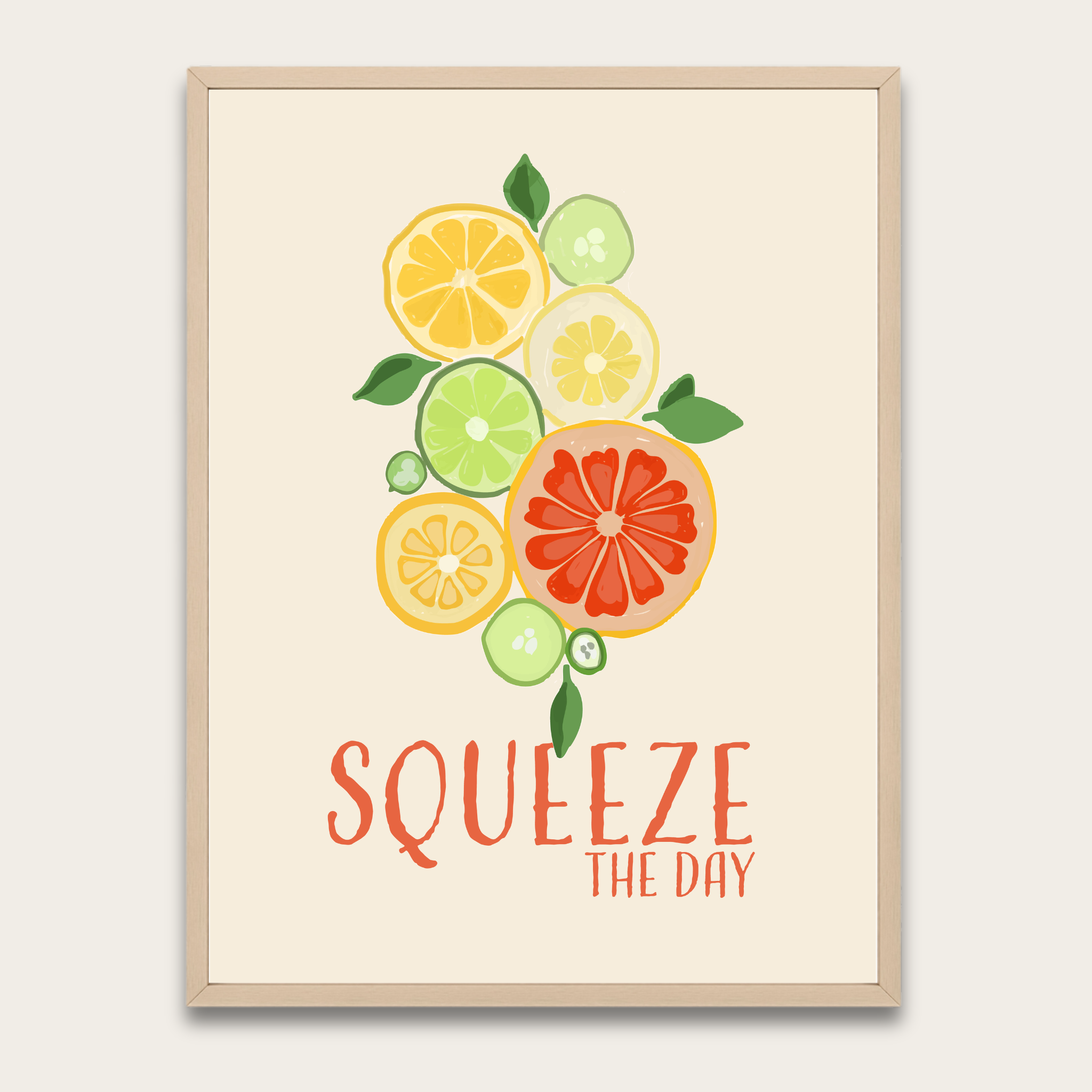 Squeeze the Day Citrus Wall Poster with Wooden Frame