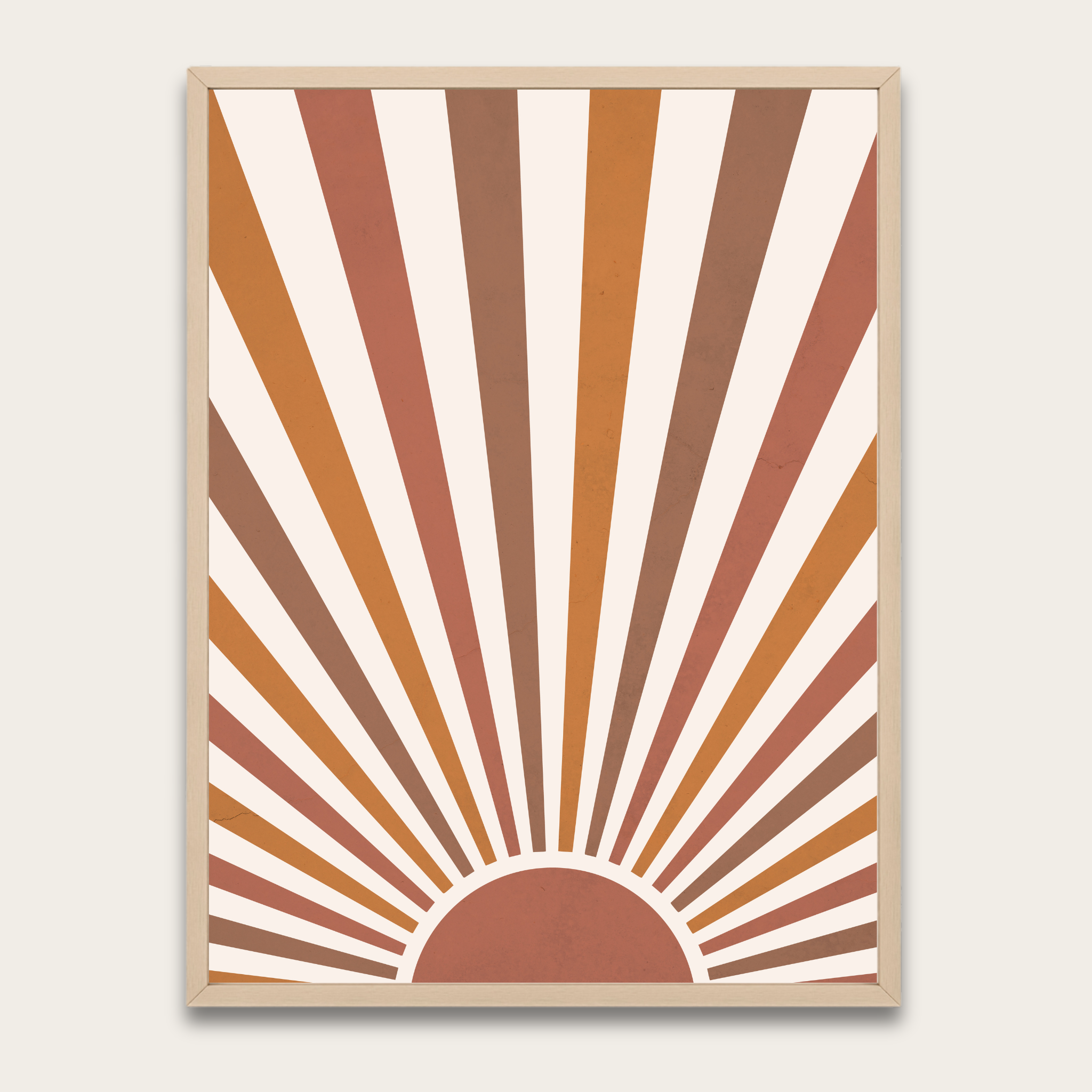 Retro Sunburst Poster — Framed Wooden Wall Art (Mid-Century Boho Decor)