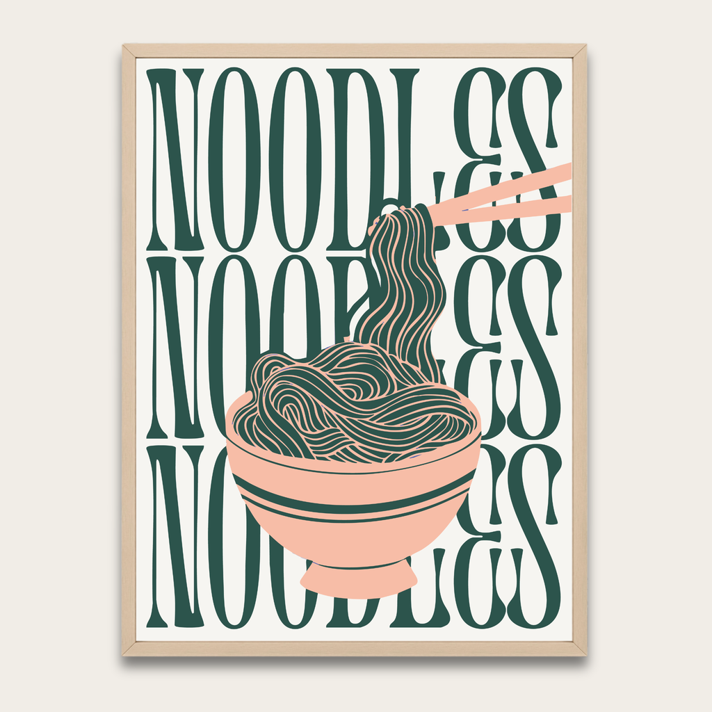 Noodles Poster with Wooden Frame – Retro Ramen Kitchen Wall Art