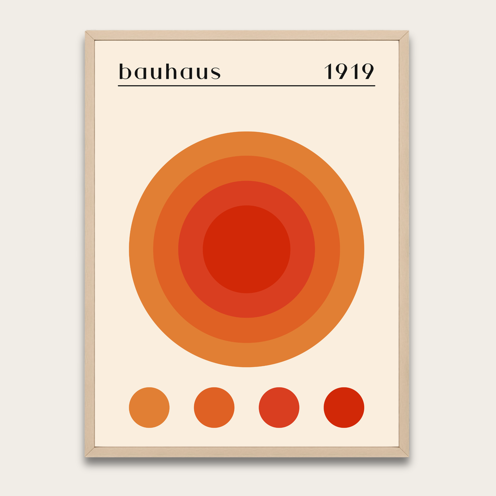 Bauhaus 1919 Geometric Art Poster with Wooden Frame