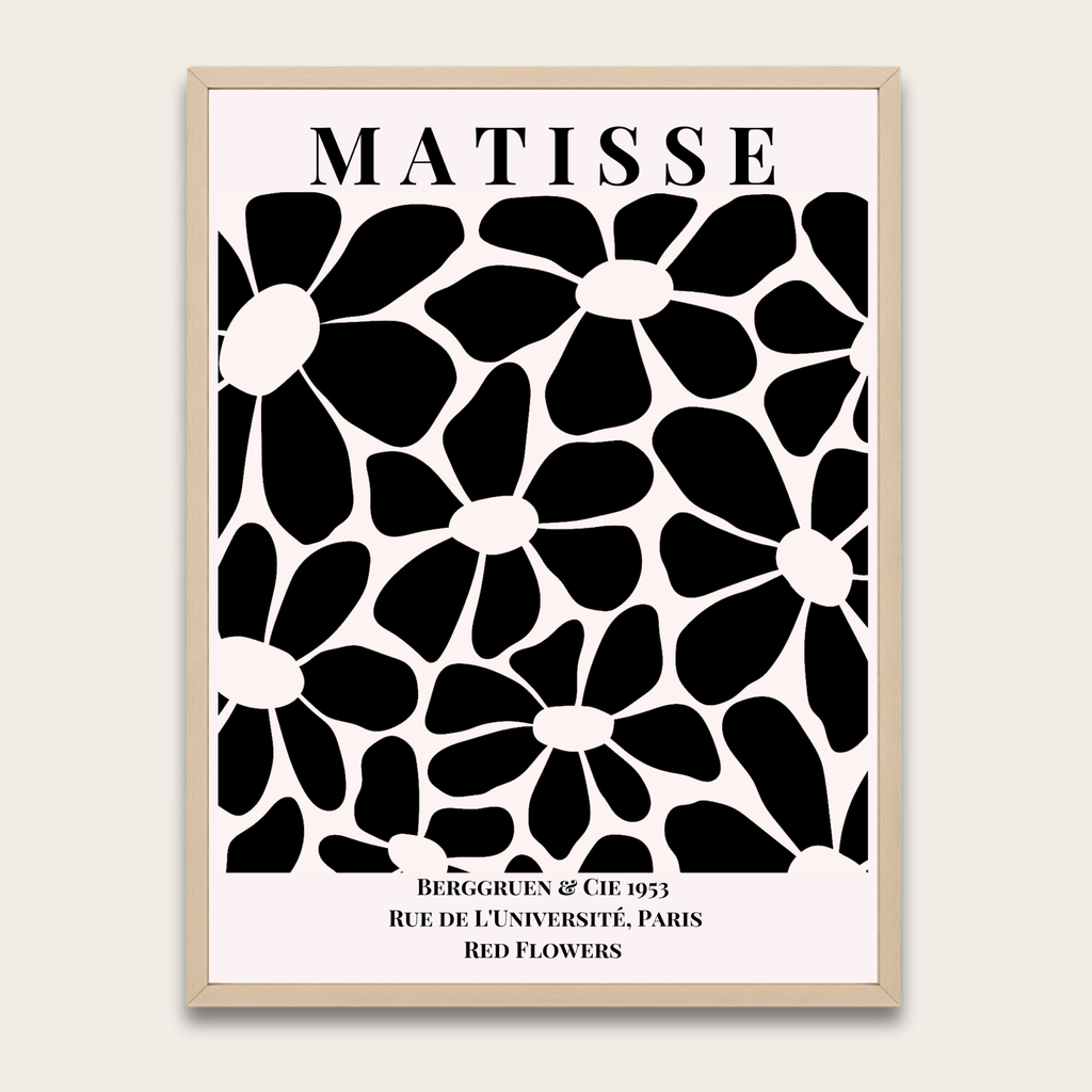 Matisse Floral Black & White Poster — Framed Wall Art
