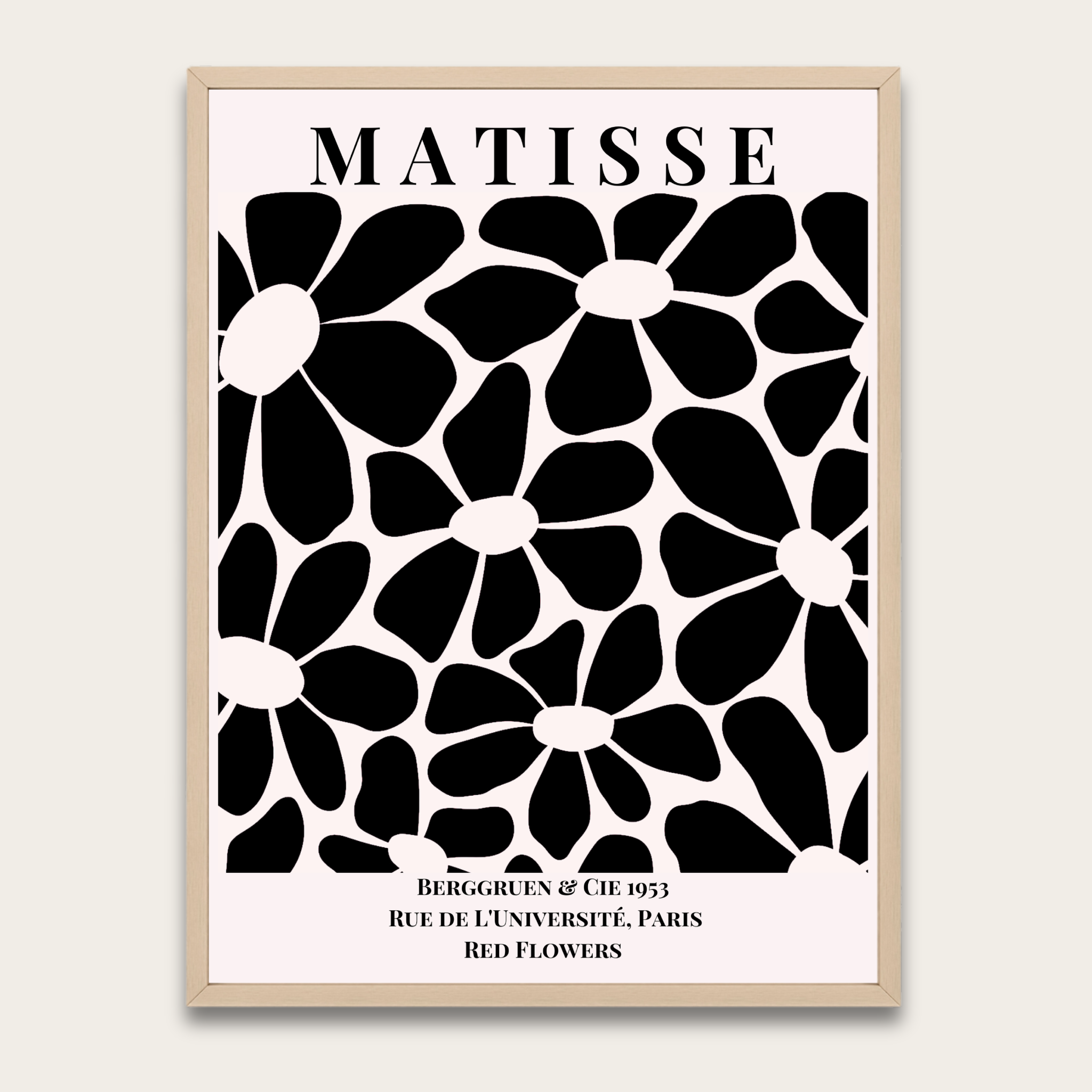 Matisse Floral Black & White Poster — Framed Wall Art