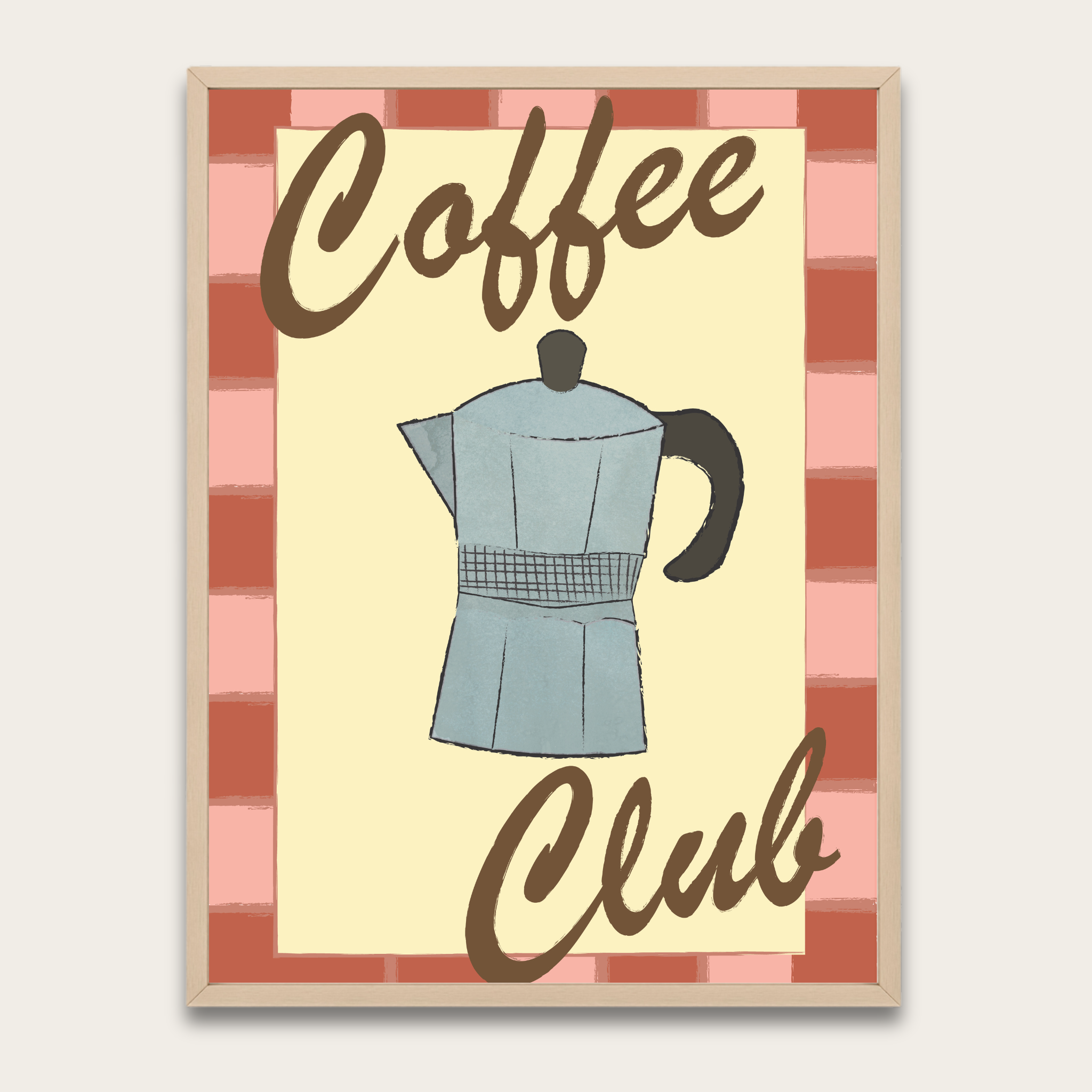 Coffee Club Bialetti Moka Pot Poster with Wooden Frame