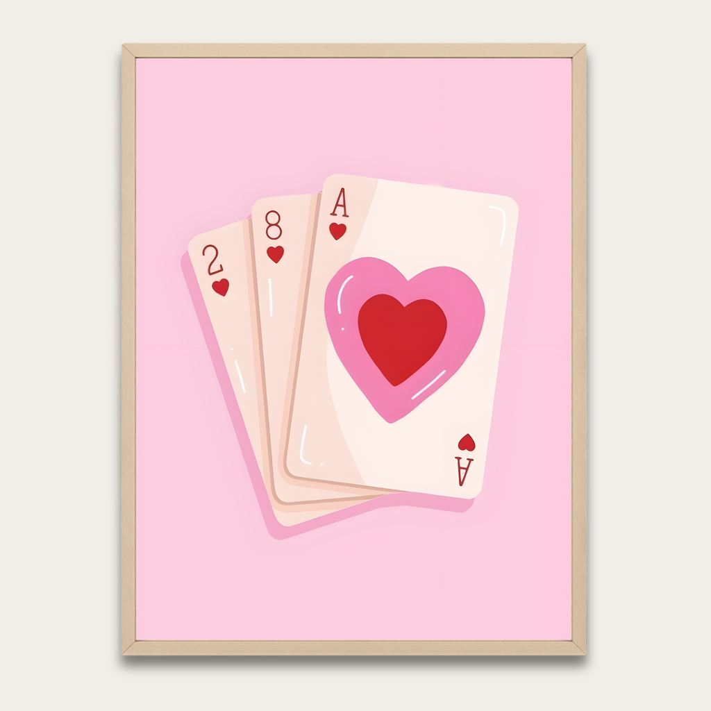 Valentine Playing Cards Poster — Framed Pink Heart Ace Wall Art