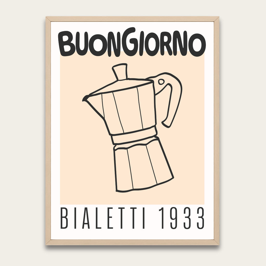 Buongiorno Bialetti 1933 Coffee Poster with Wooden Frame