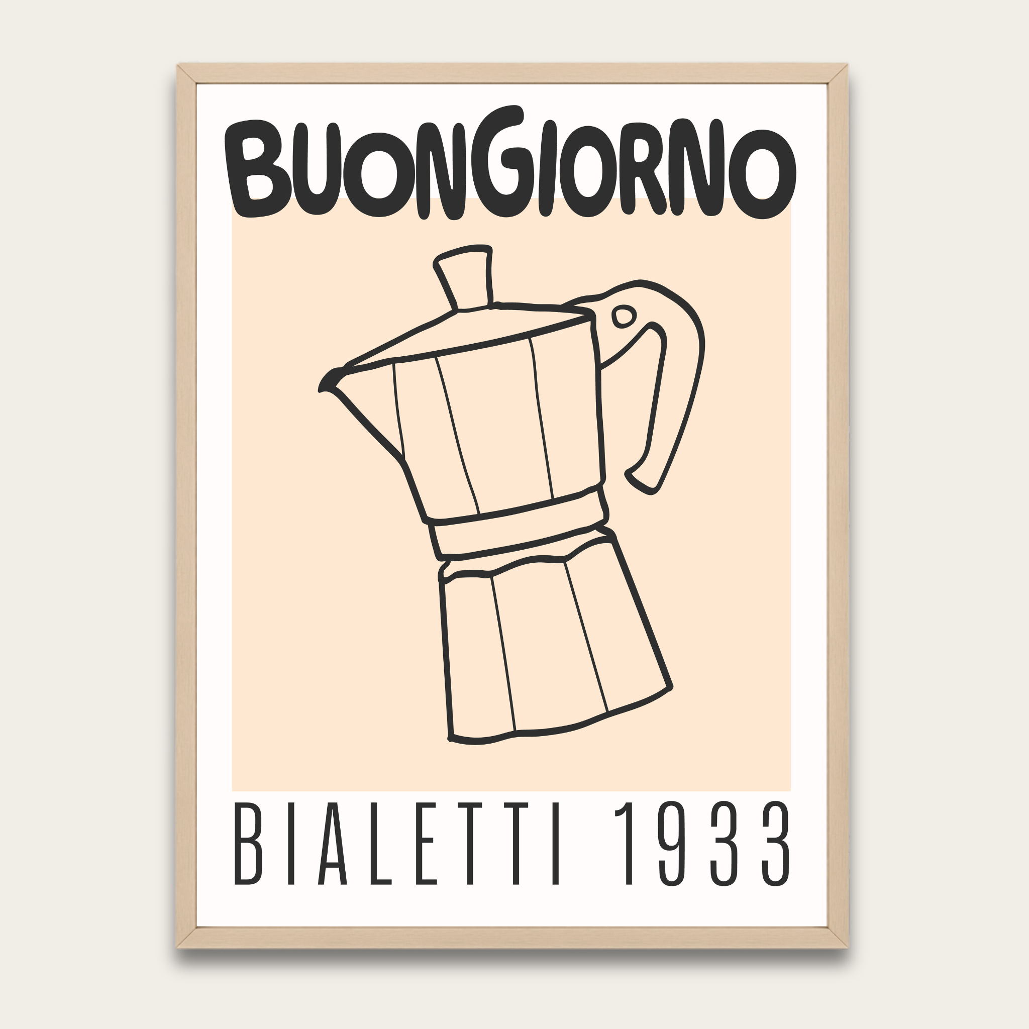 Buongiorno Bialetti 1933 Coffee Poster with Wooden Frame