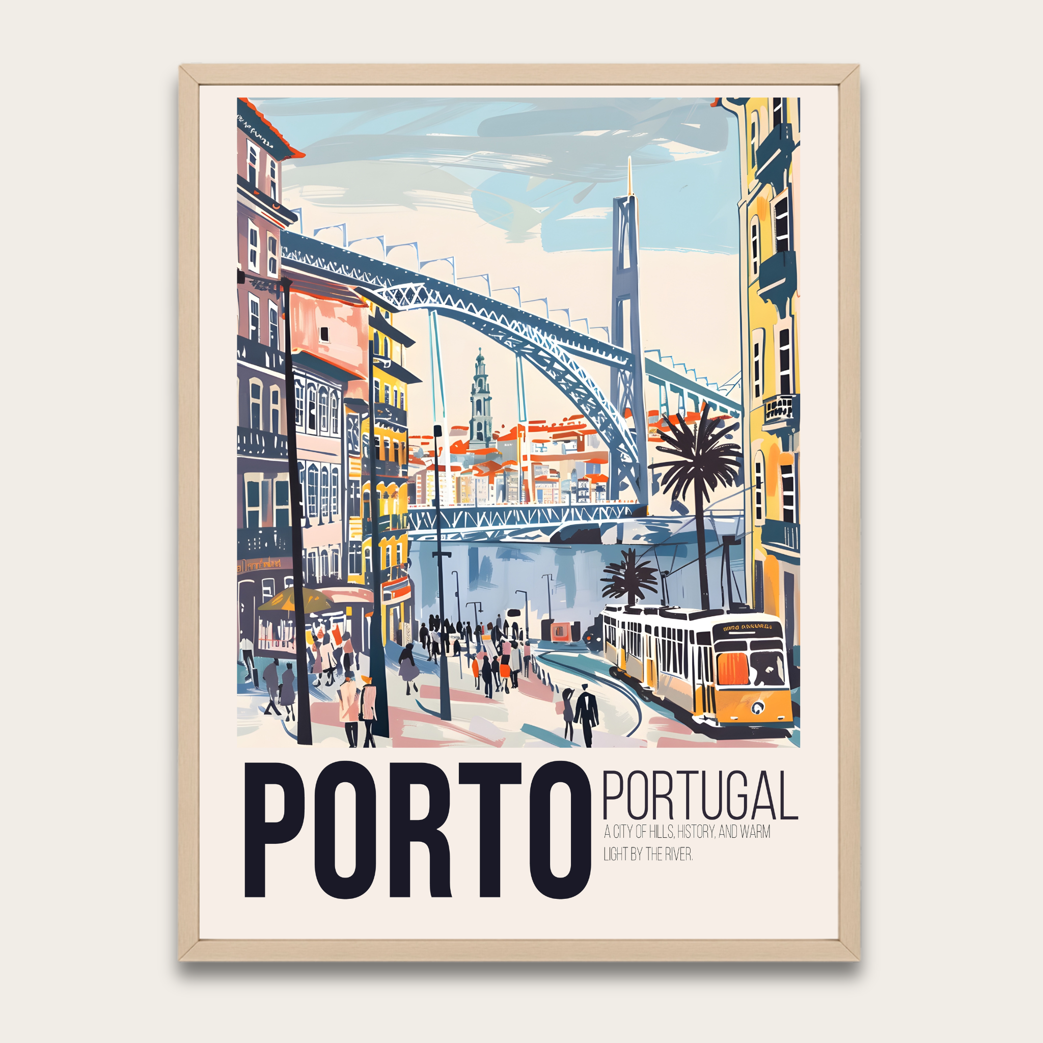 Porto Vintage reisposter — Ingelijste wanddecoratie (Stadsgezicht van Portugal)