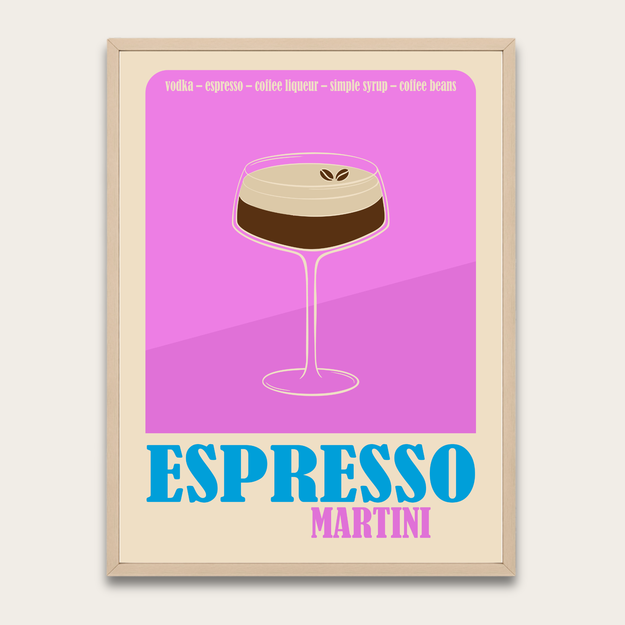 Espresso Martini Poster — Retro Cocktail Print with Wooden Frame