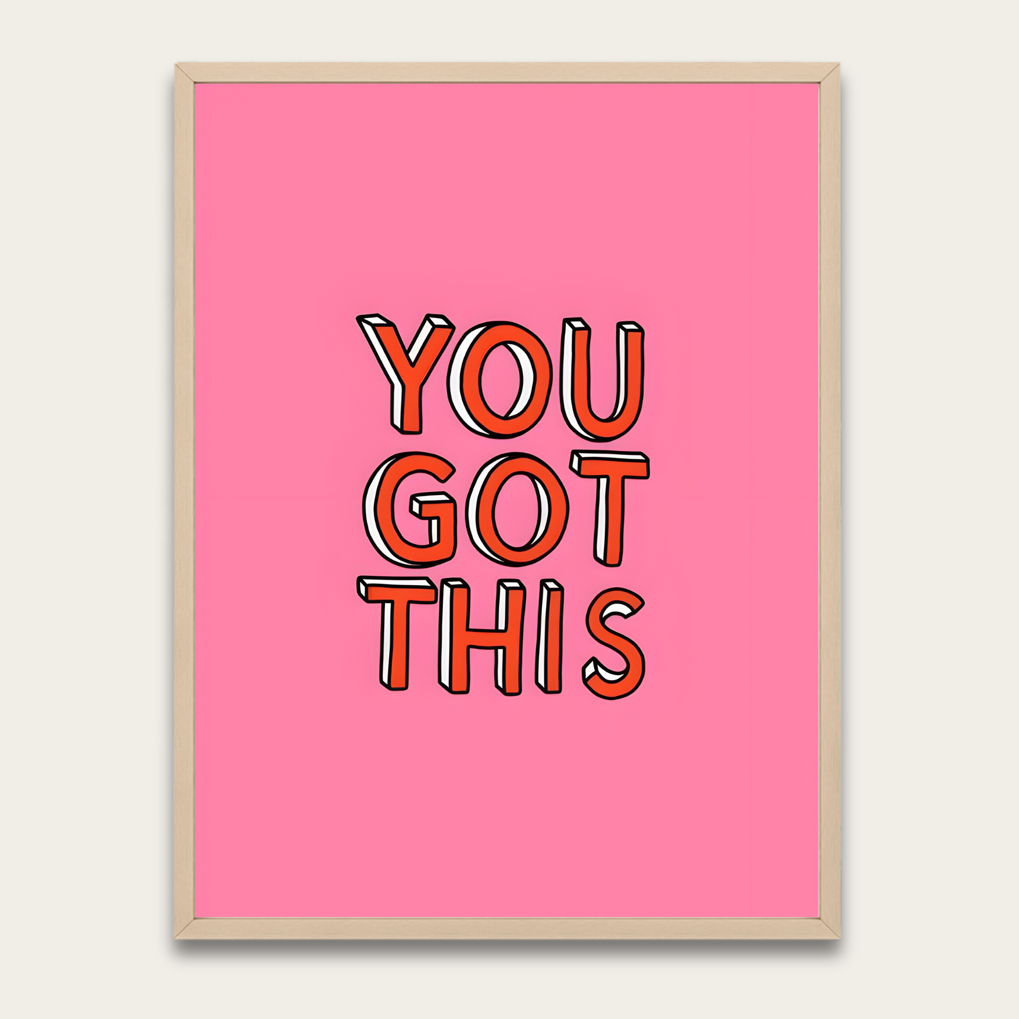 Motiverende poster — "Je kunt het!" Roze ingelijste wanddecoratie
