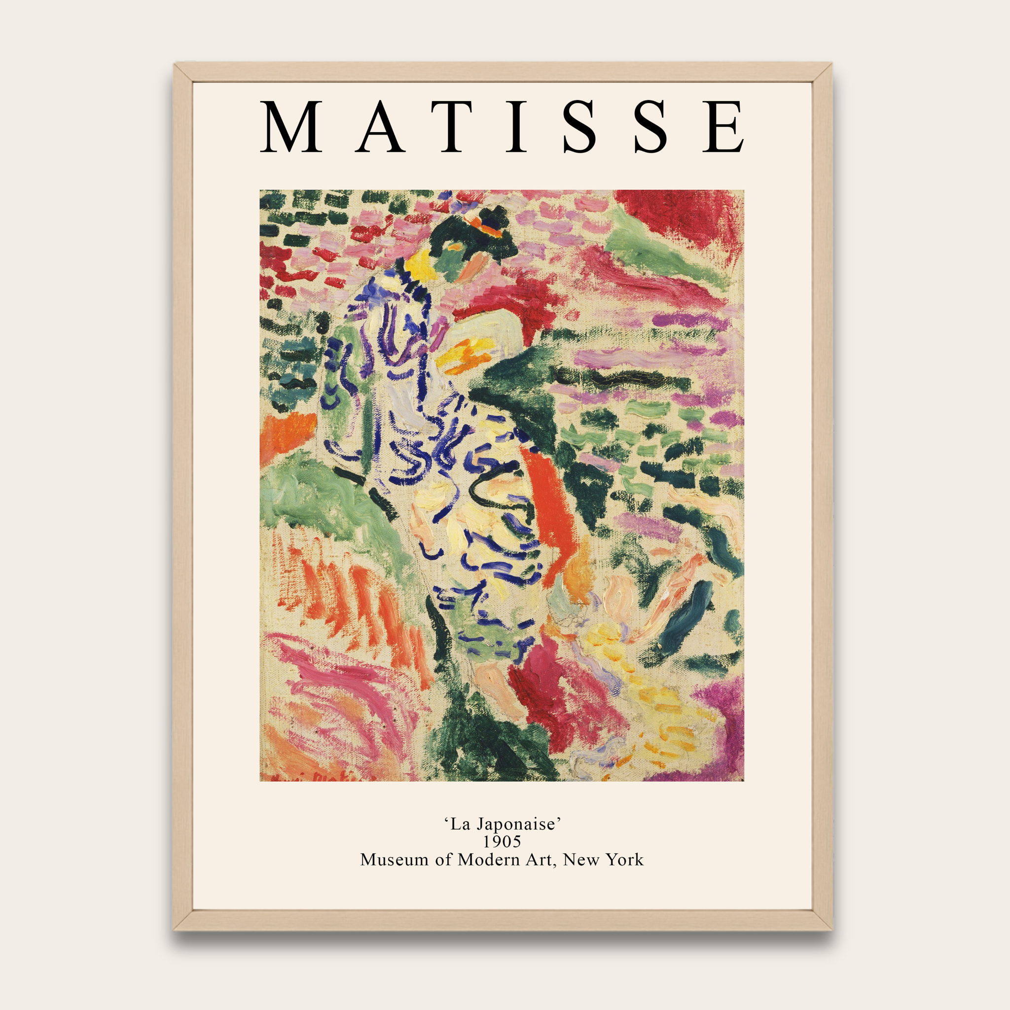 Matisse kunstposter met houten lijst — Vintage museumprint wanddecoratie