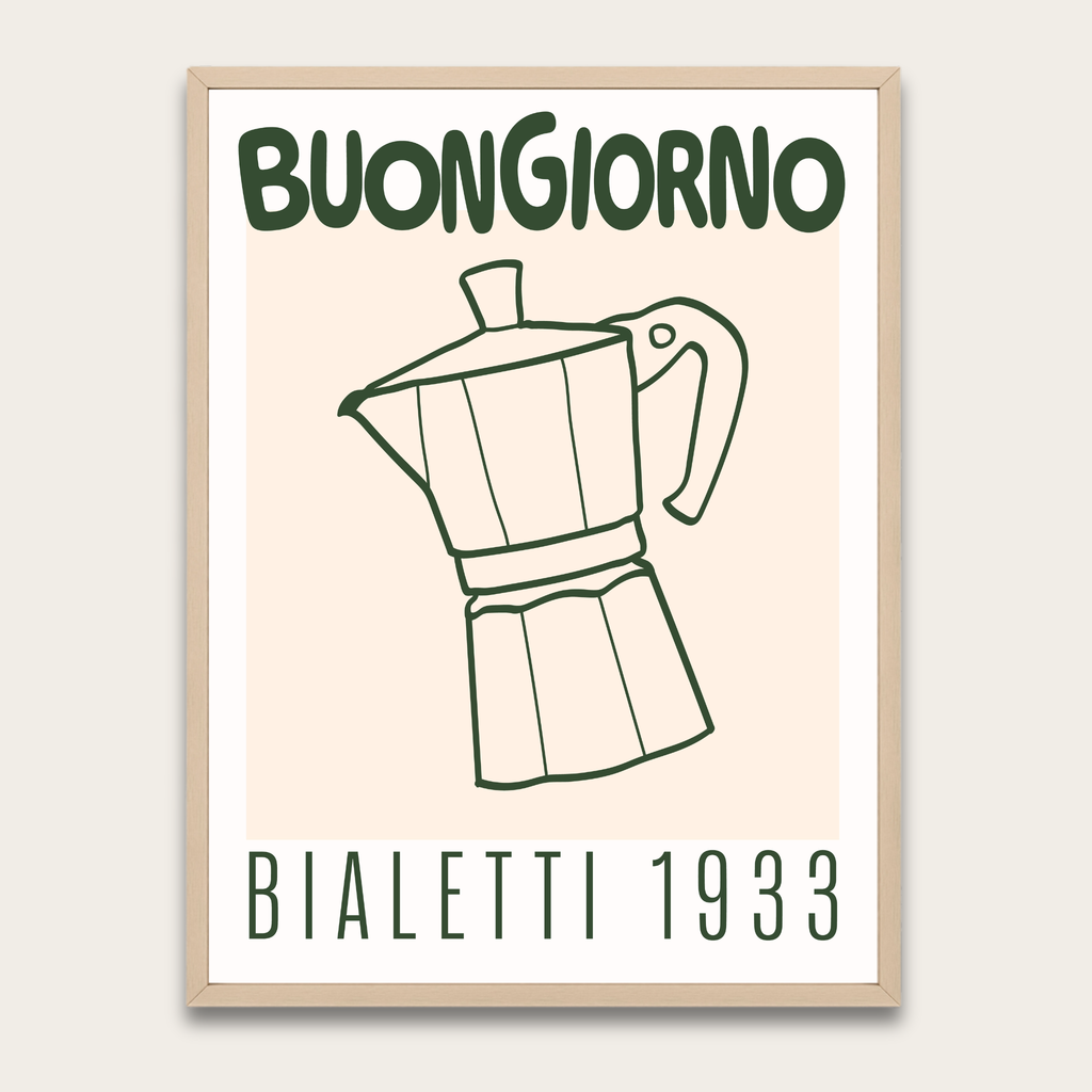 Buongiorno Moka Coffee Poster — Bialetti 1933 Framed Wall Art