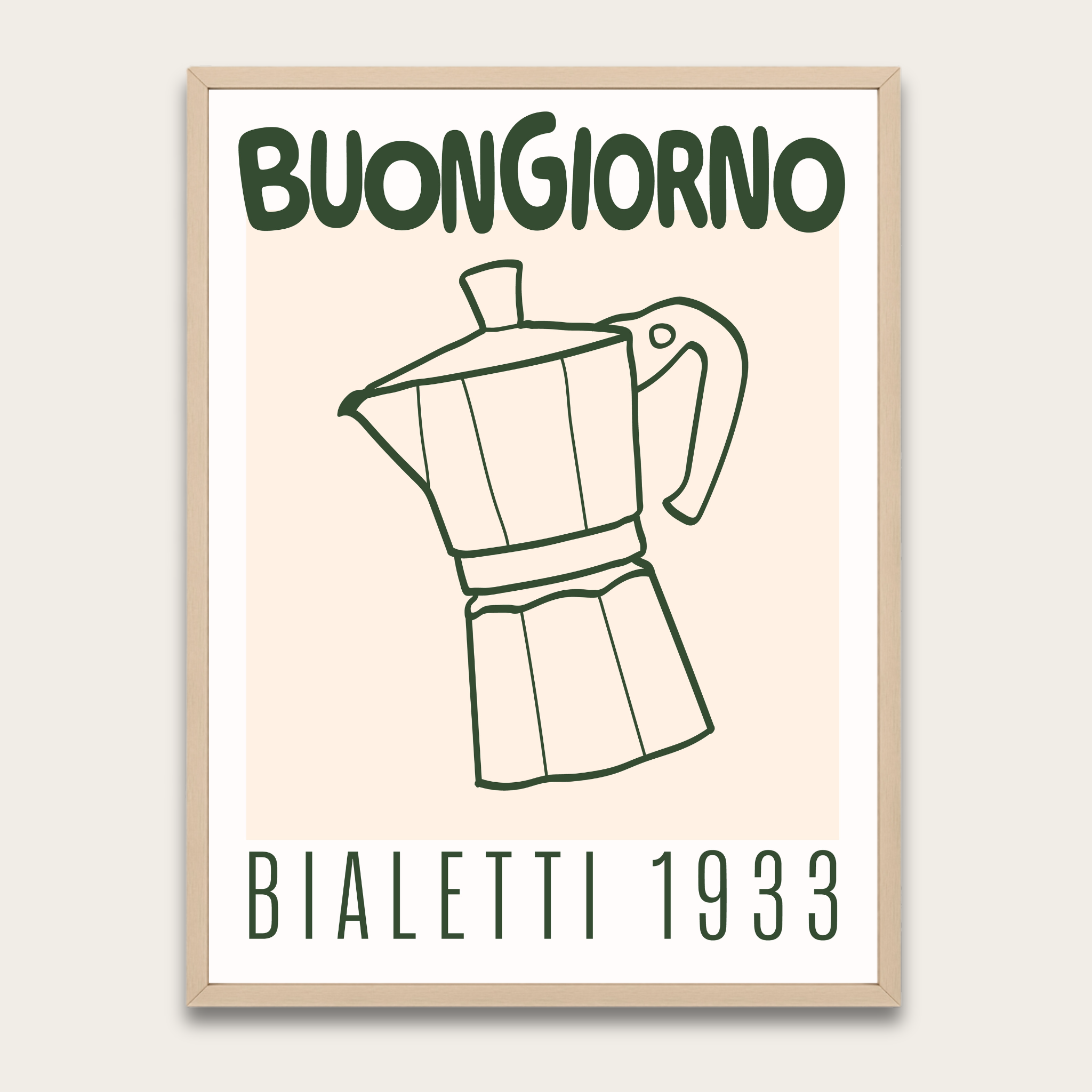 Buongiorno Moka Coffee Poster — Bialetti 1933 Framed Wall Art