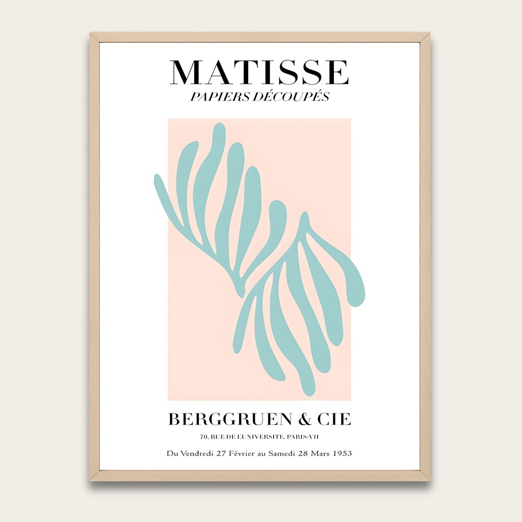 Ingelijste kunstposter geïnspireerd op Matisse — Abstracte print van een blauw blad