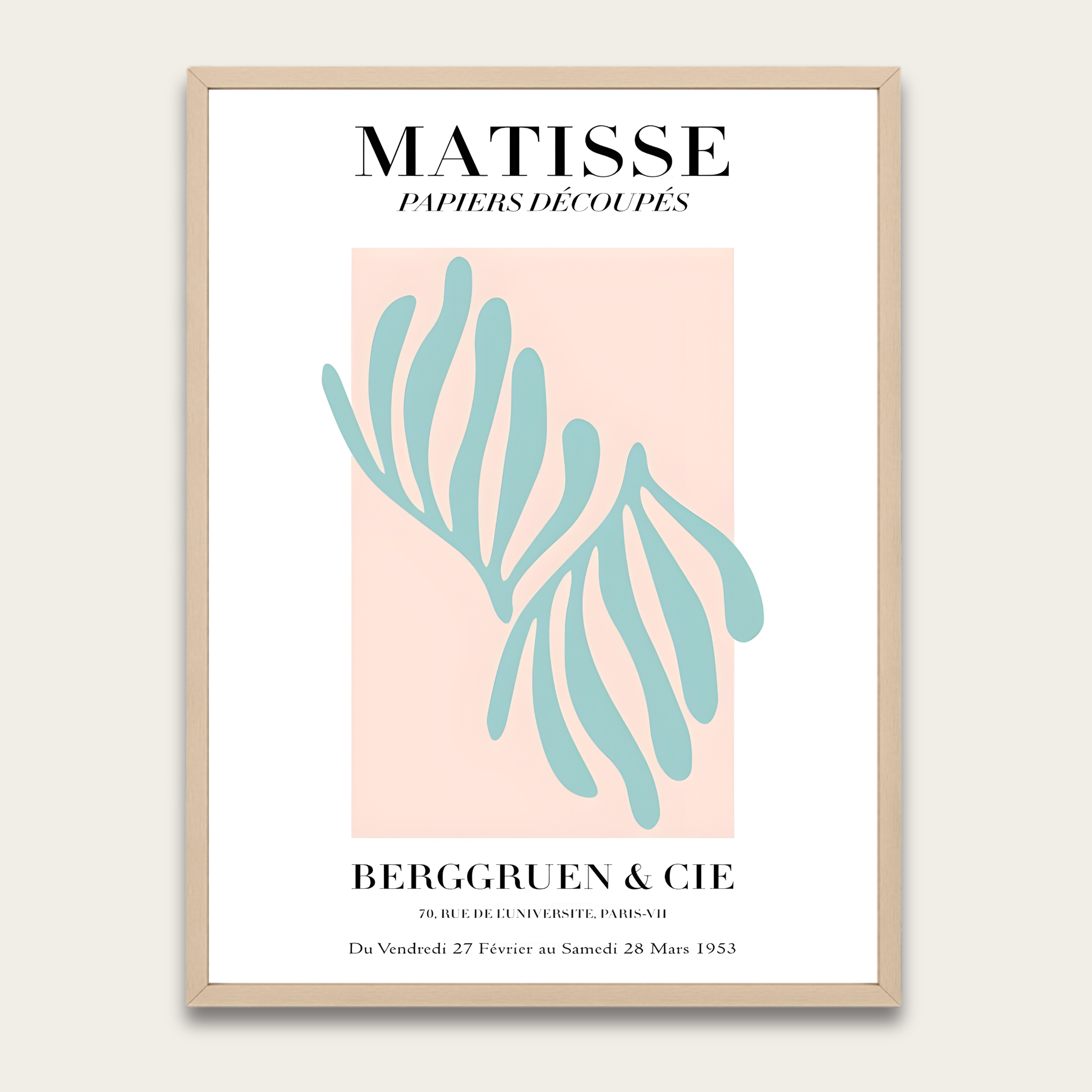 Ingelijste kunstposter geïnspireerd op Matisse — Abstracte print van een blauw blad