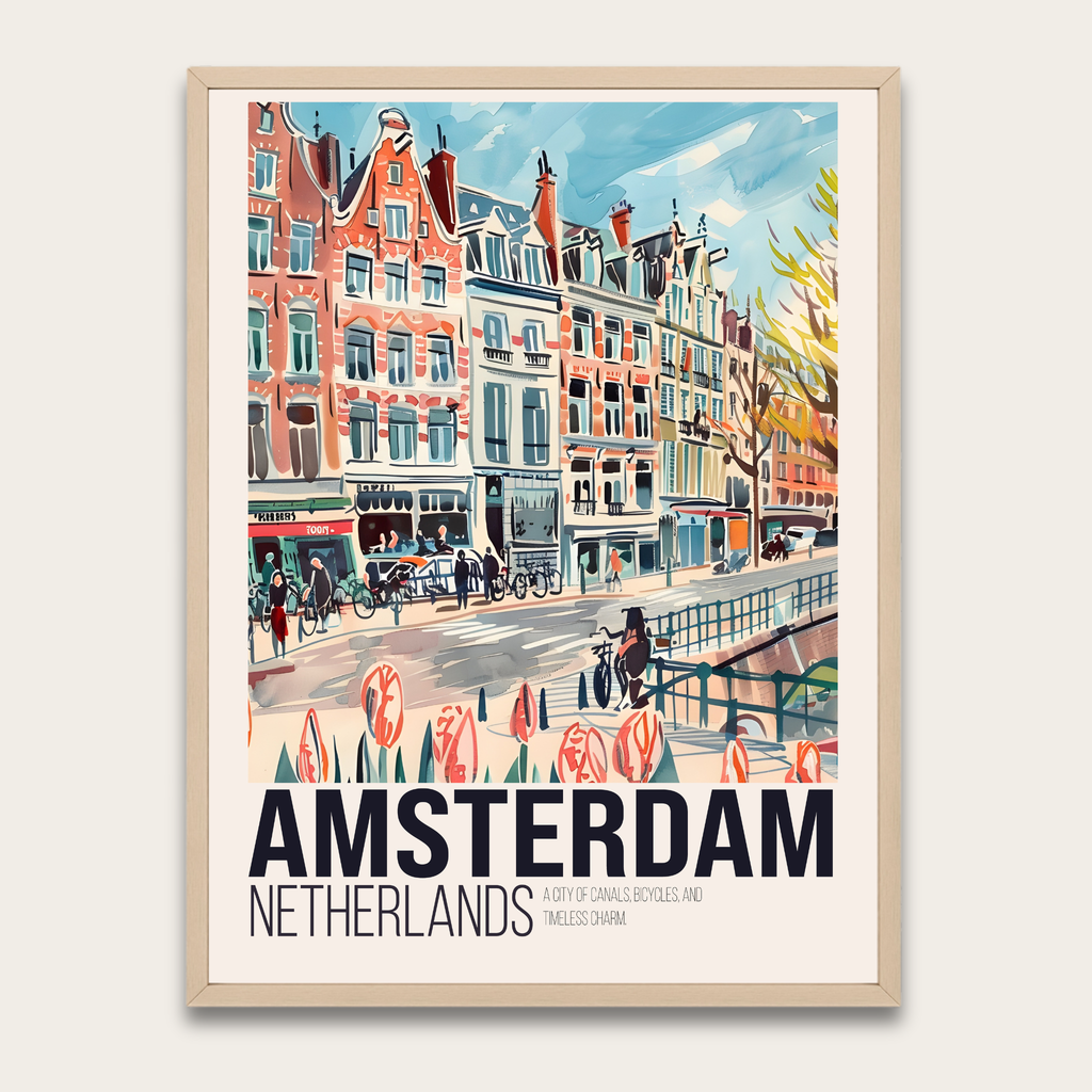 Amsterdam Vintage Travel Poster (Framed Wall Art)