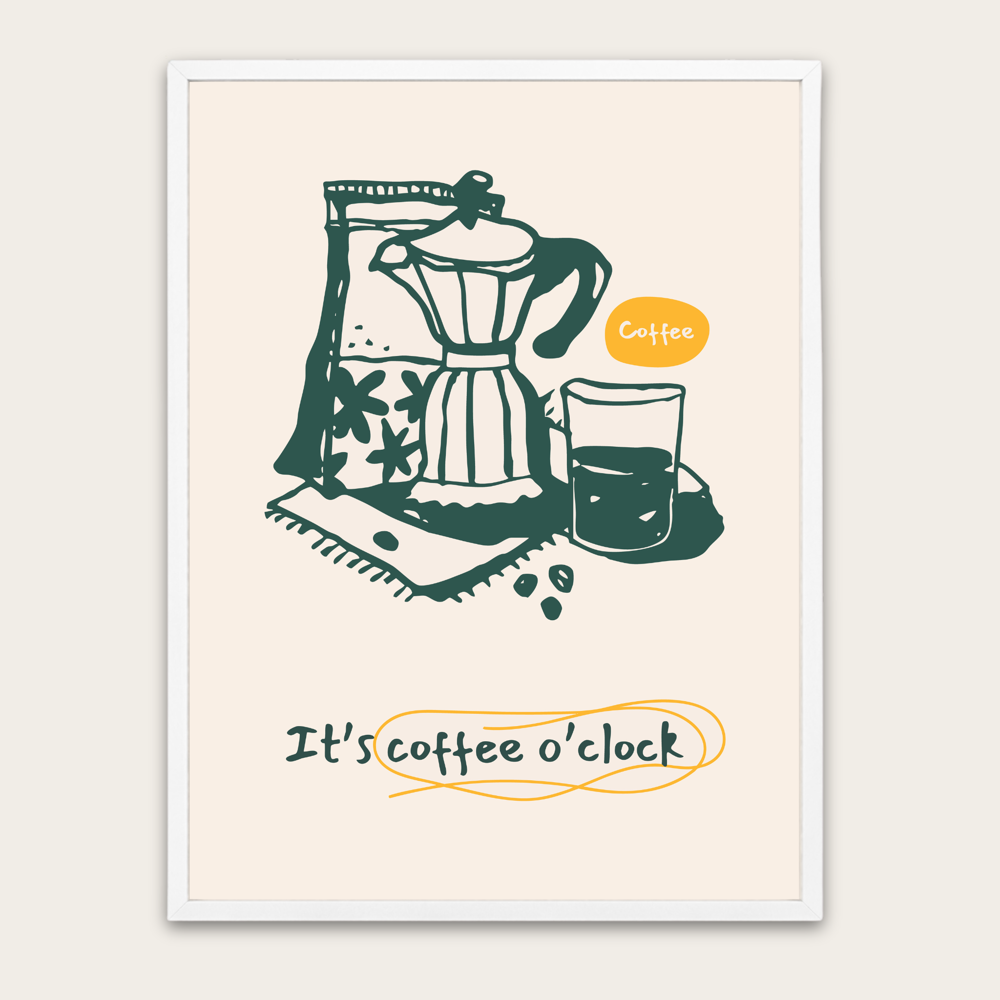 Coffee O'Clock Poster — Framed Wall Art for Kitchen & Cafe Décor