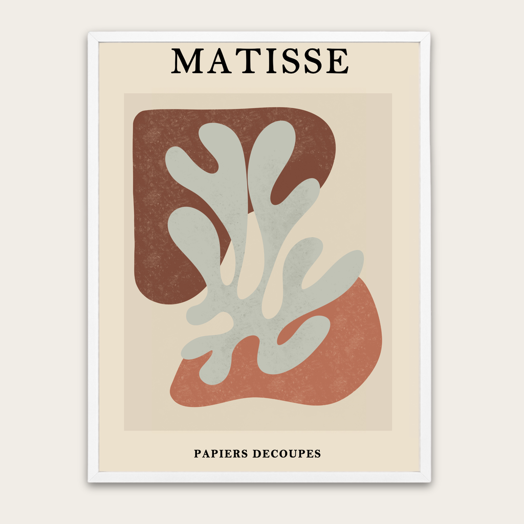 Abstracte kunstposter geïnspireerd op Matisse met houten lijst — Muurdecoratie in mid-century modern stijl