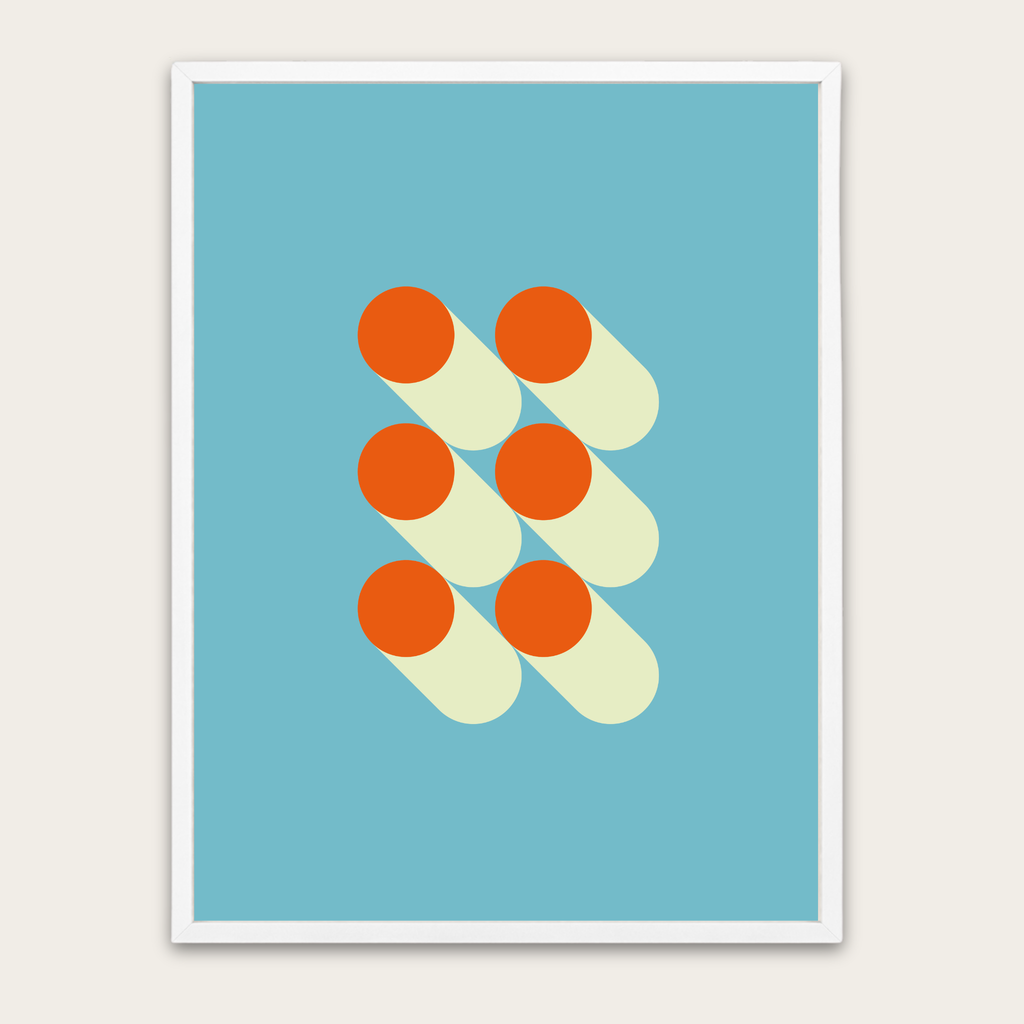 Bauhaus Geometric Poster Frame — Retro Orange & Teal Wall Art