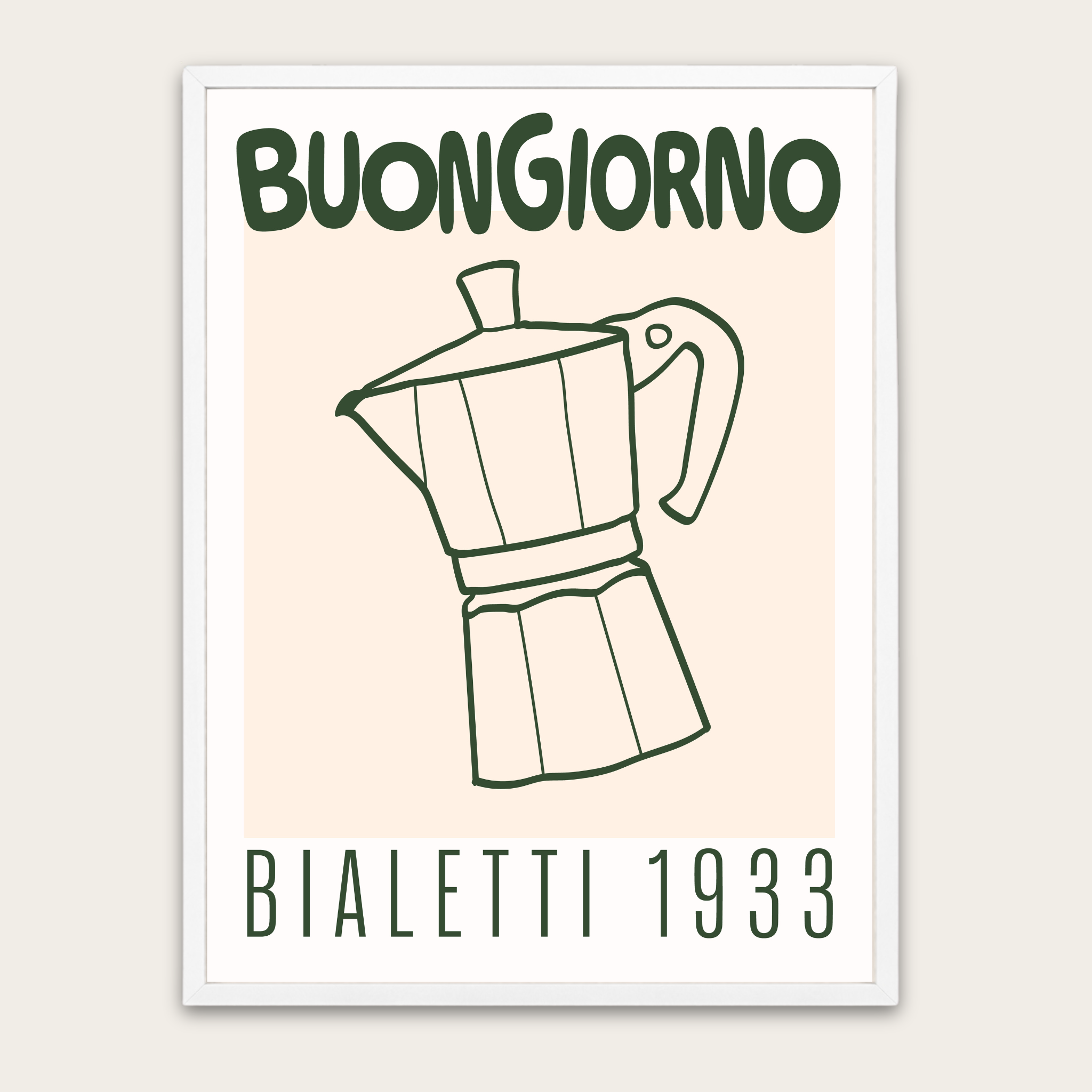 Buongiorno Moka Coffee Poster — Bialetti 1933 Framed Wall Art