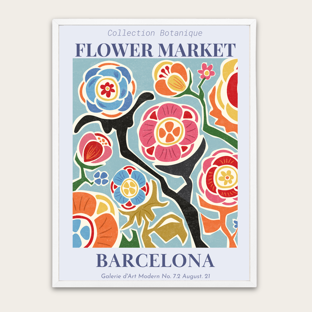 Flower Market Barcelona Framed Poster — Colorful Botanical Wall Art