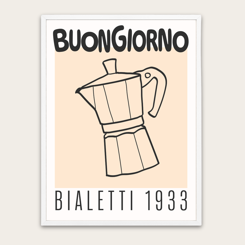 Buongiorno Bialetti 1933 Coffee Poster with Wooden Frame