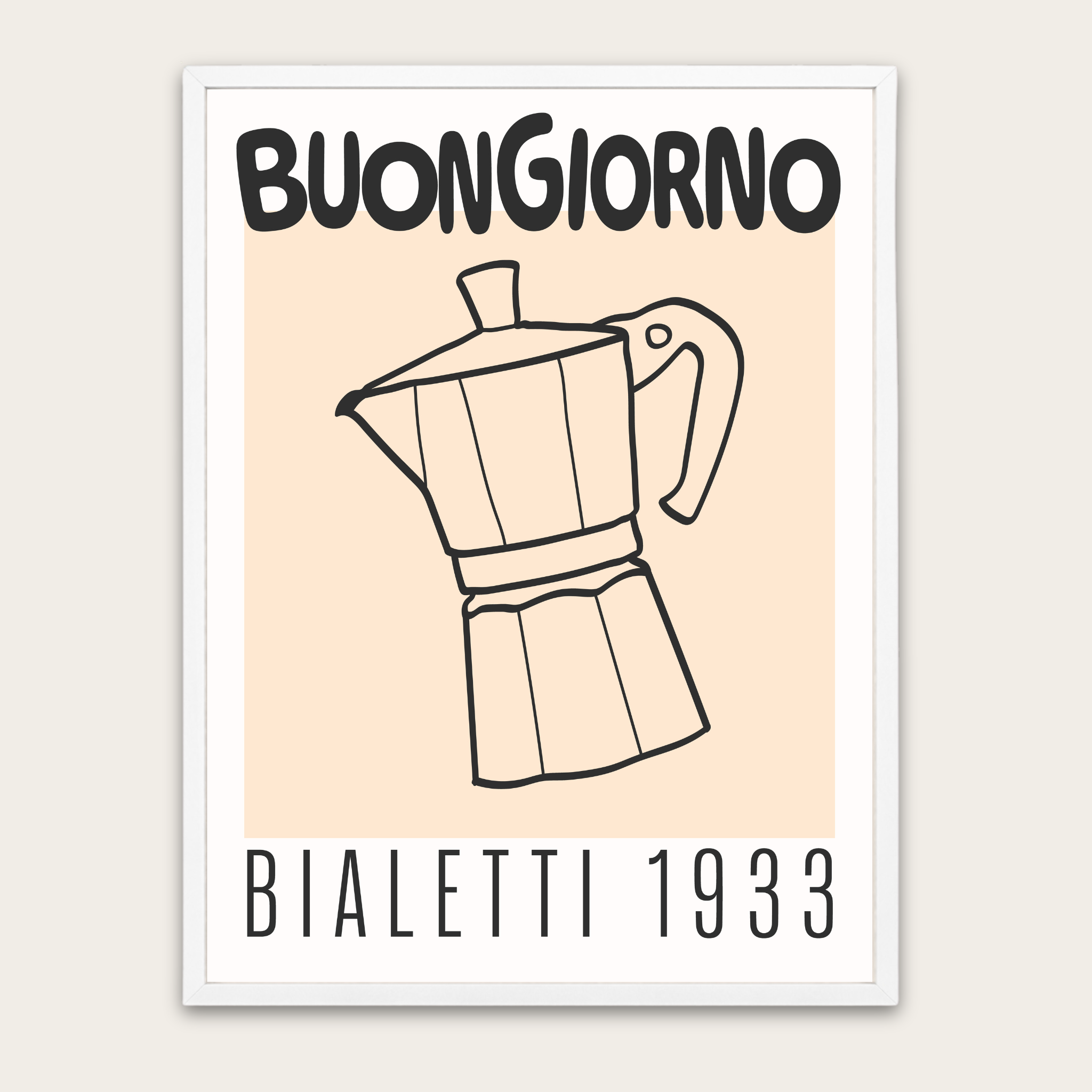 Buongiorno Bialetti 1933 Coffee Poster with Wooden Frame