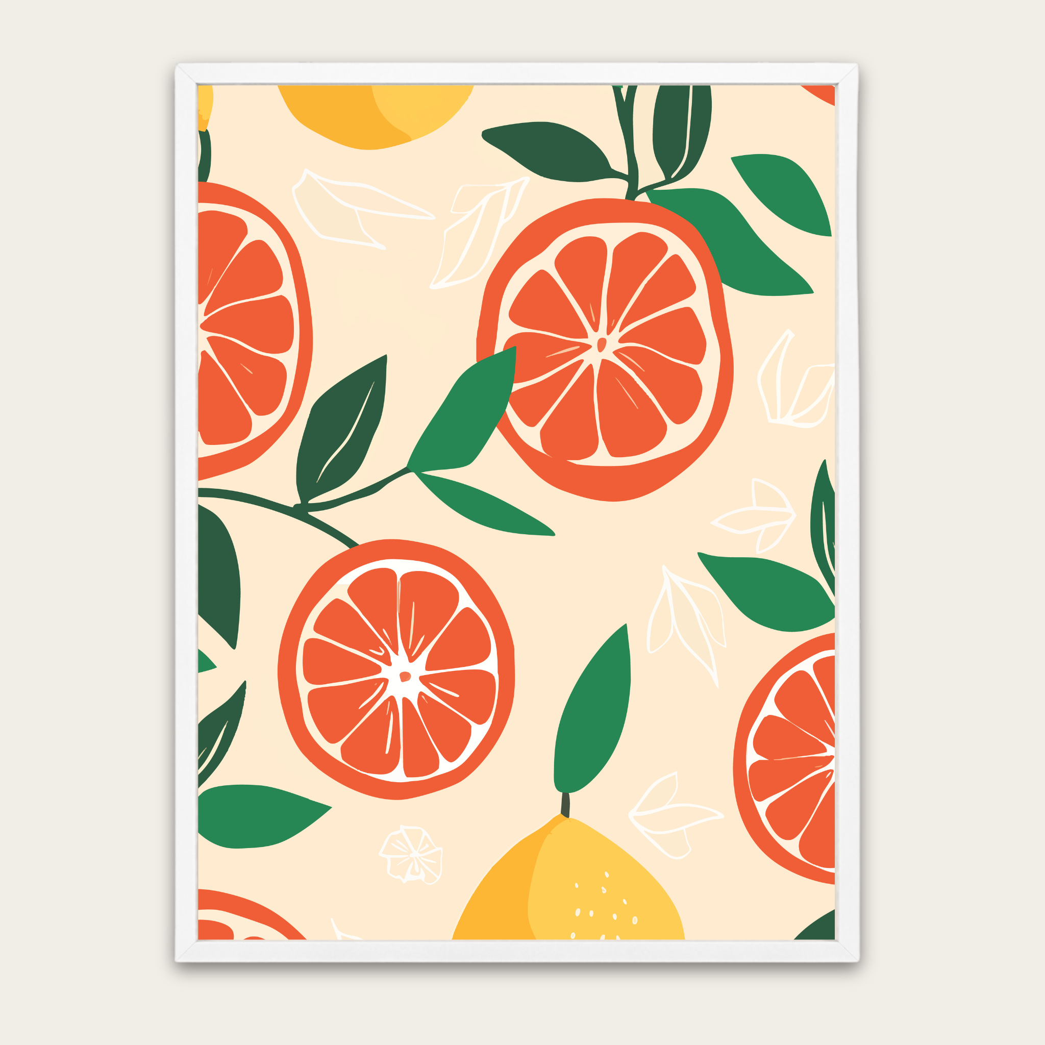 Citrus Botanical Poster with Wooden Frame — Orange & Lemon Wall Art