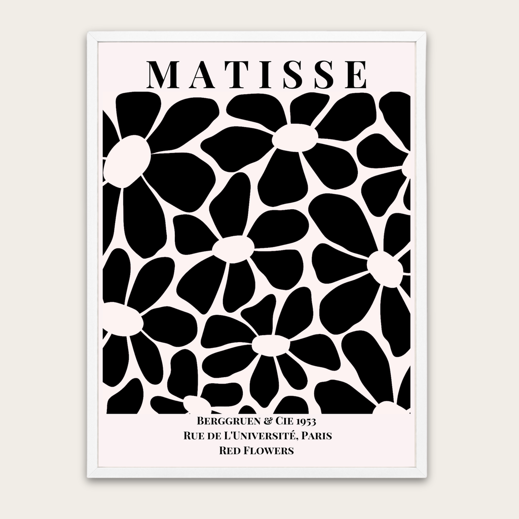 Matisse Floral Black & White Poster — Framed Wall Art