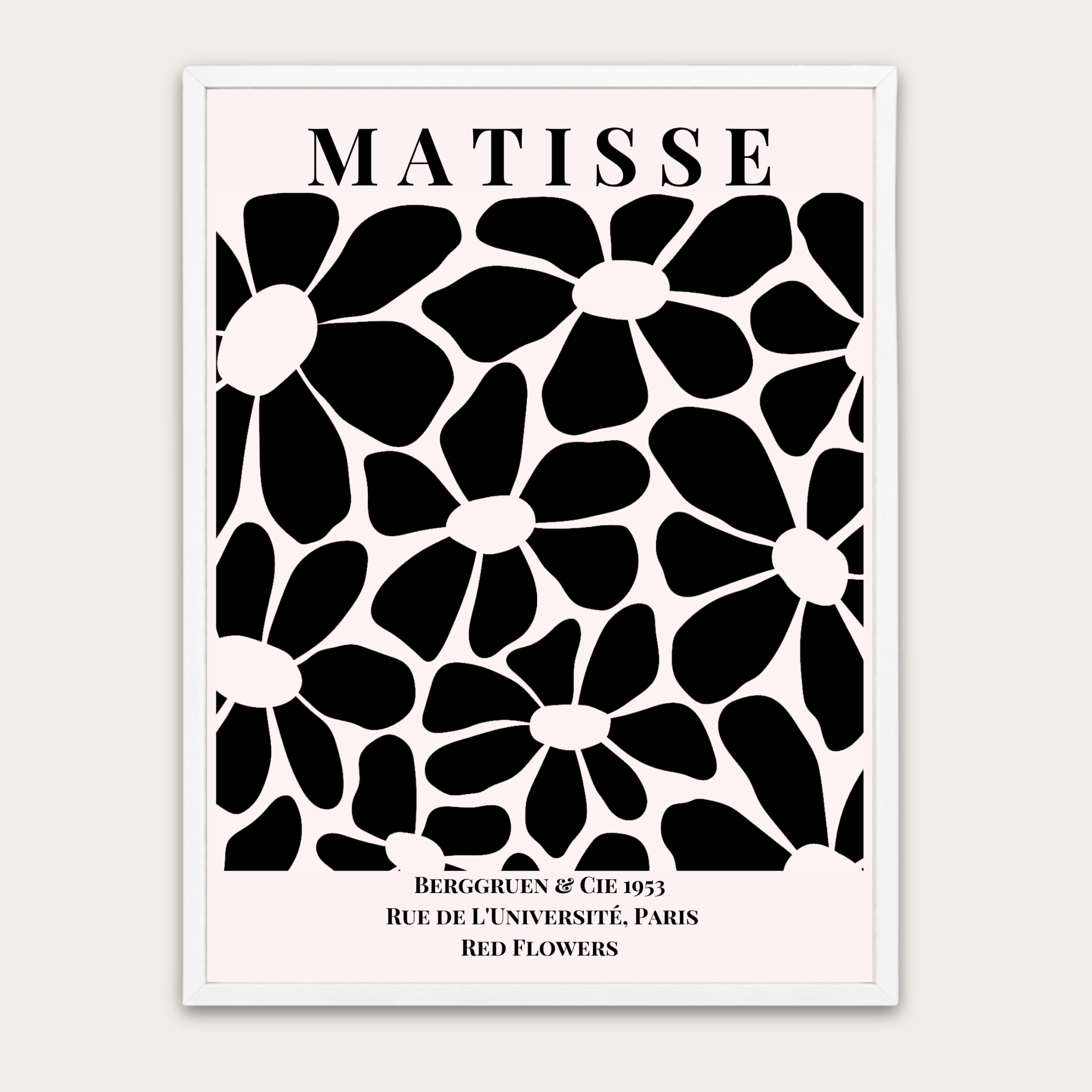 Matisse Floral Black & White Poster — Framed Wall Art