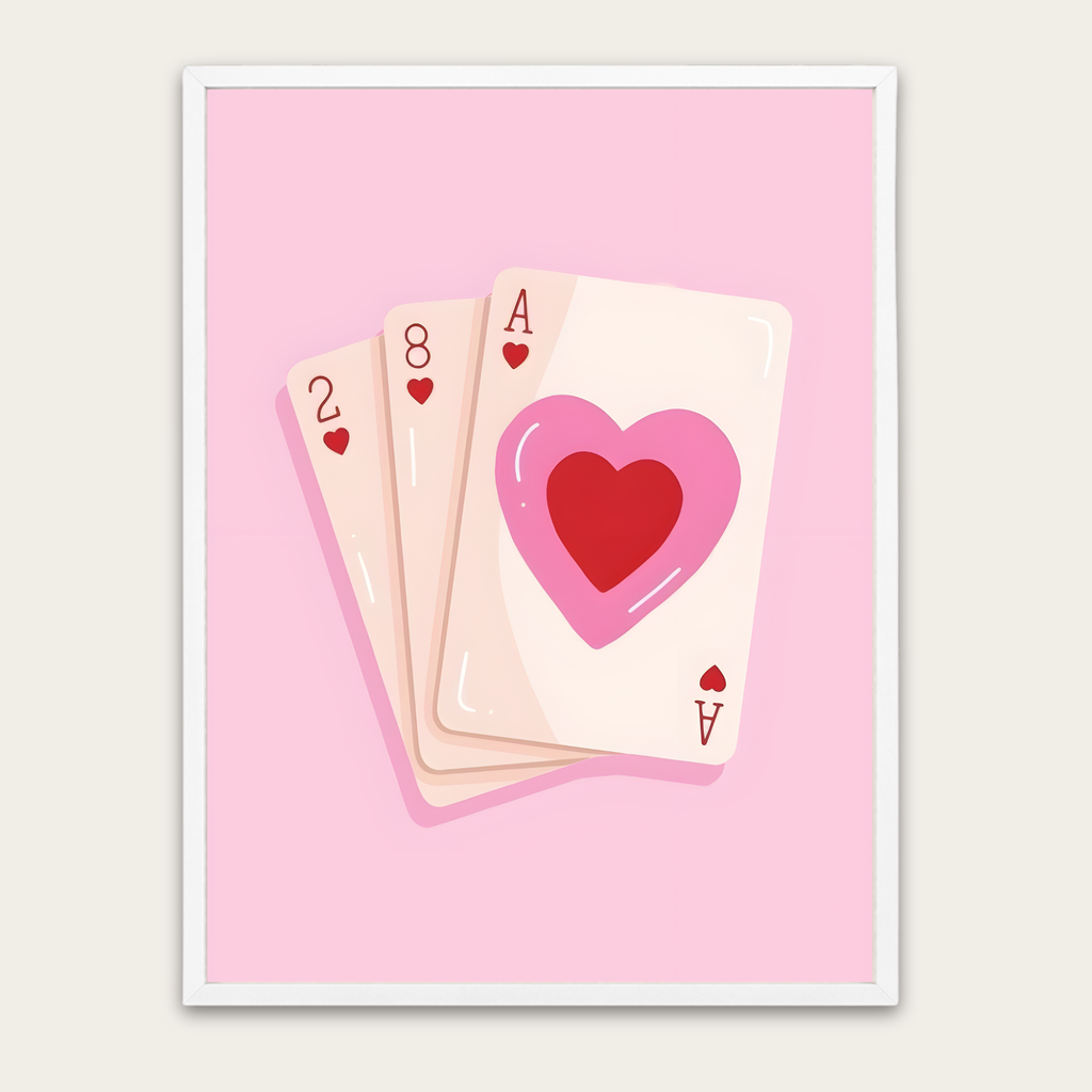 Valentine Playing Cards Poster — Framed Pink Heart Ace Wall Art