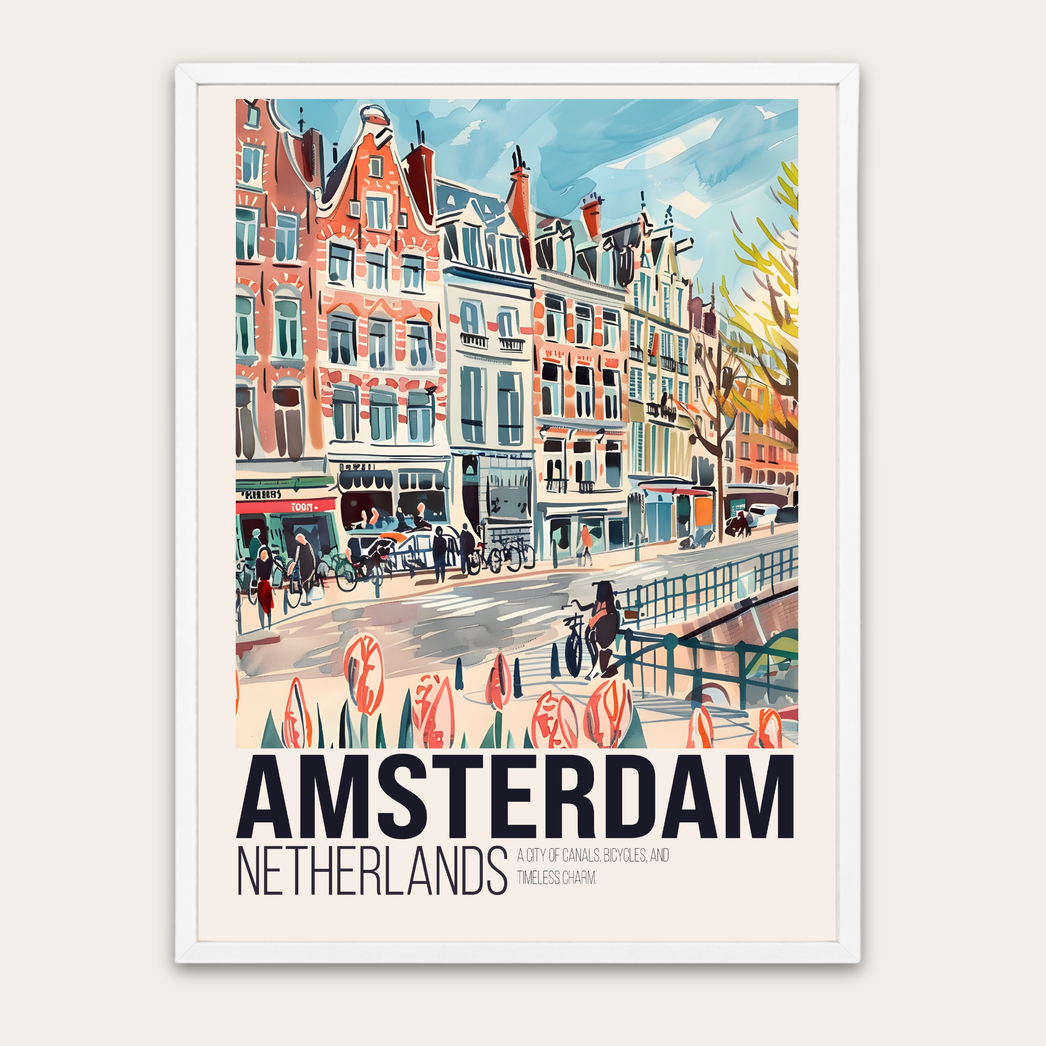 Vintage reisposter van Amsterdam (ingelijste wanddecoratie)