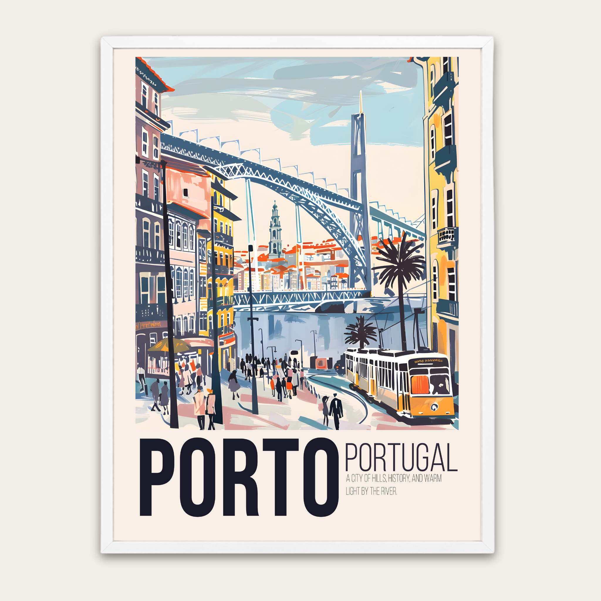 Porto Vintage reisposter — Ingelijste wanddecoratie (Stadsgezicht van Portugal)