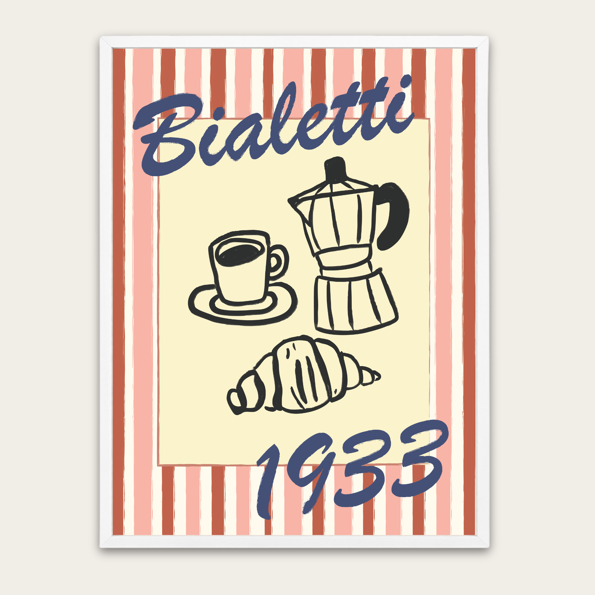 Bialetti 1933 Vintage Coffee Poster — Framed Kitchen Wall Art