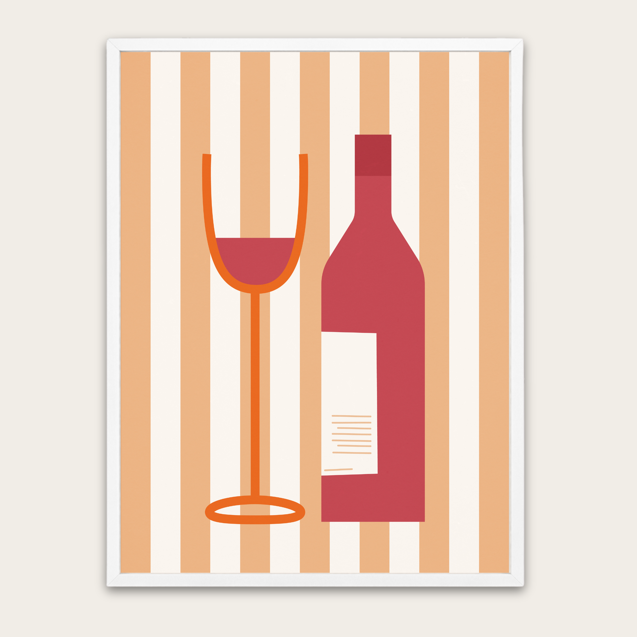 Wine Bottle & Glass Poster with Wooden Frame — Modern Kitchen Wall Art