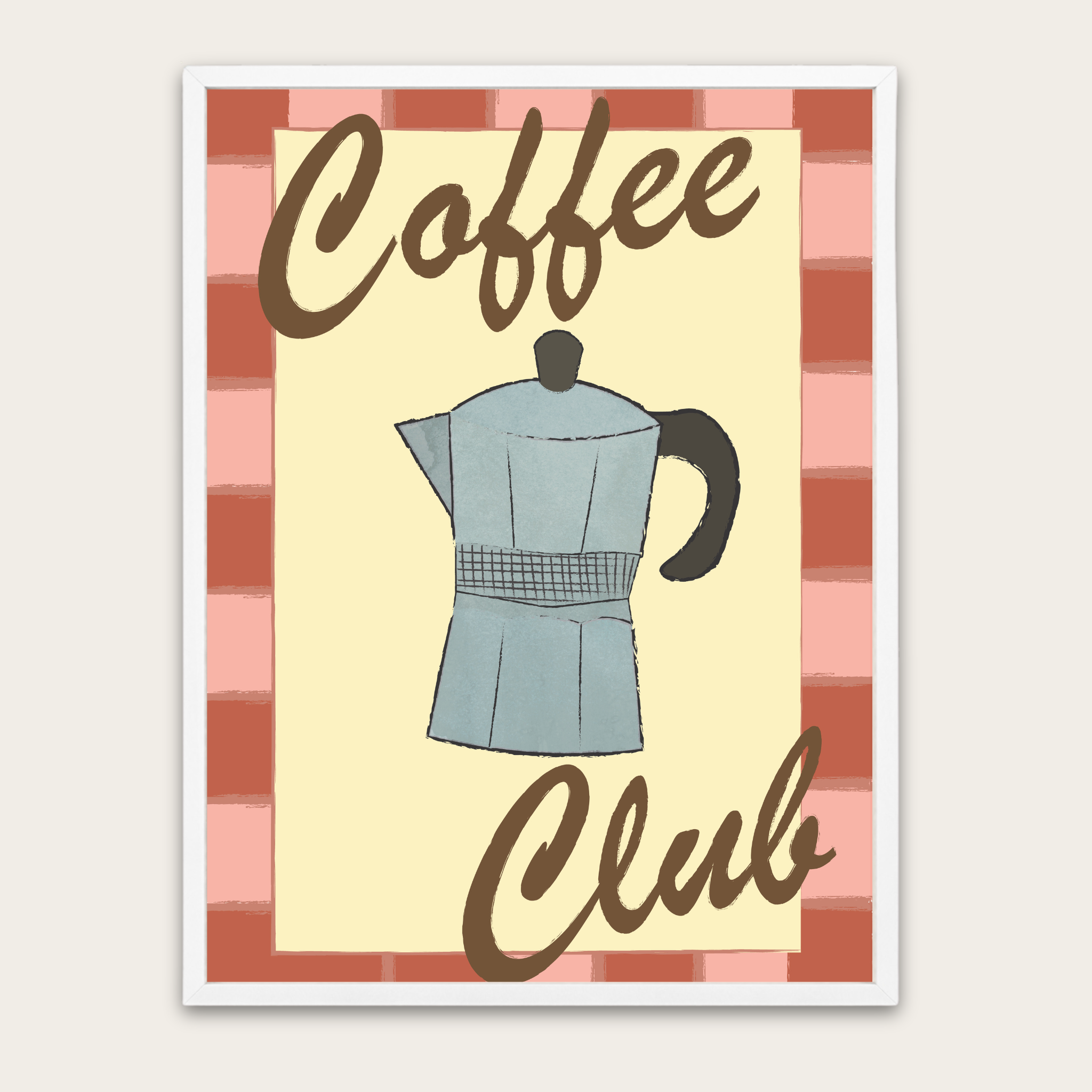 Coffee Club Bialetti Moka Pot Poster with Wooden Frame