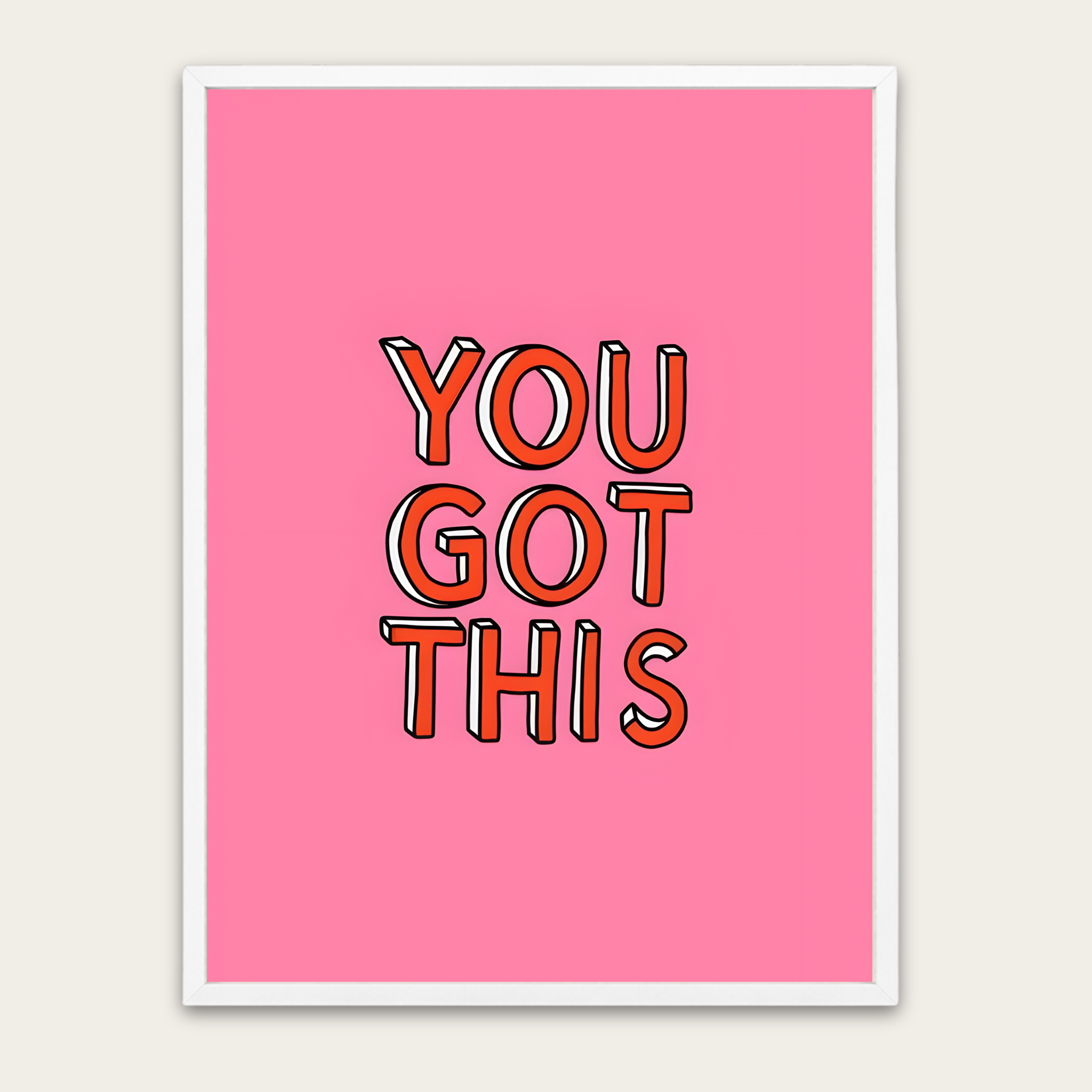 Motiverende poster — "Je kunt het!" Roze ingelijste wanddecoratie