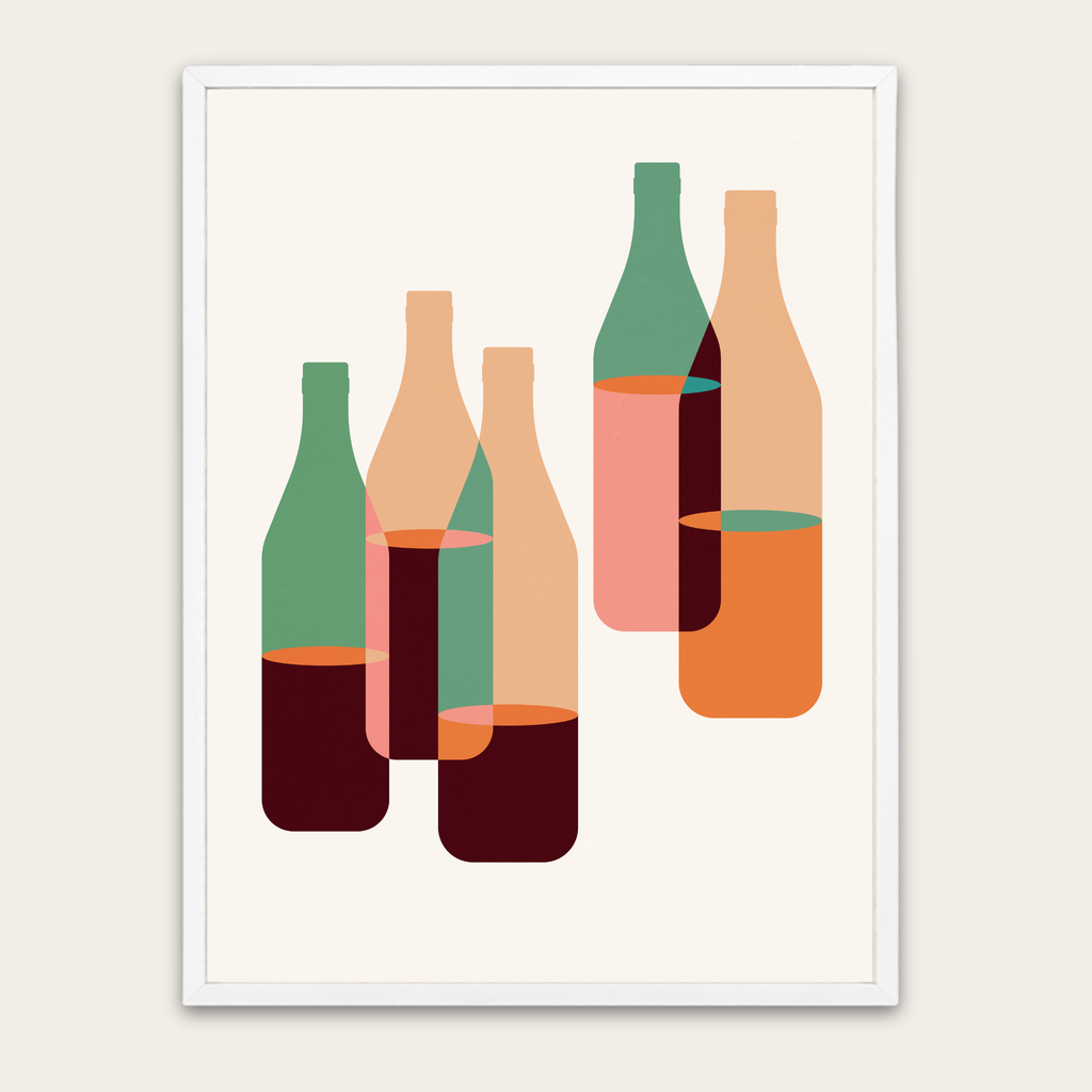 Abstract Bottle Poster with Wooden Frame – Midcentury Modern Wall Art