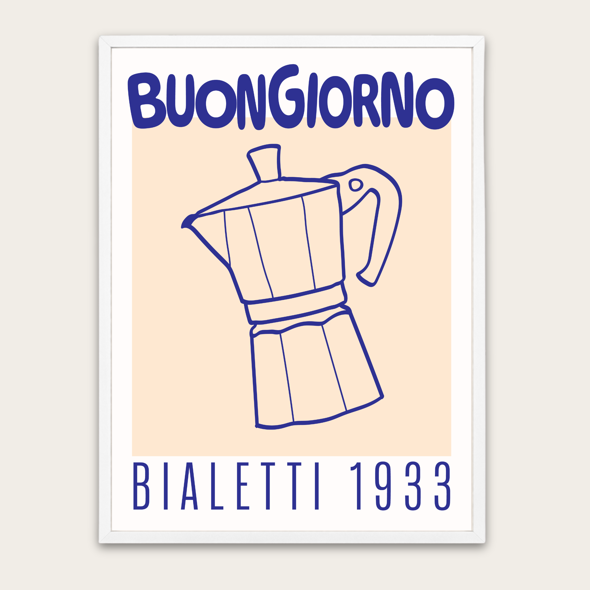 Buongiorno Bialetti 1933 Coffee Poster — Framed Italian Moka Pot Wall Art