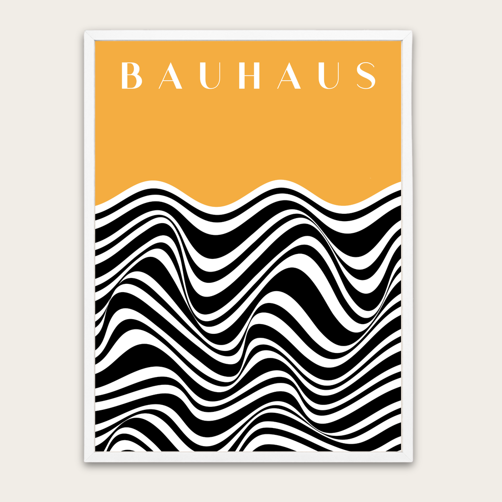 Bauhaus Wave Poster (ingelijst) — Moderne abstracte wanddecoratie met houten lijst