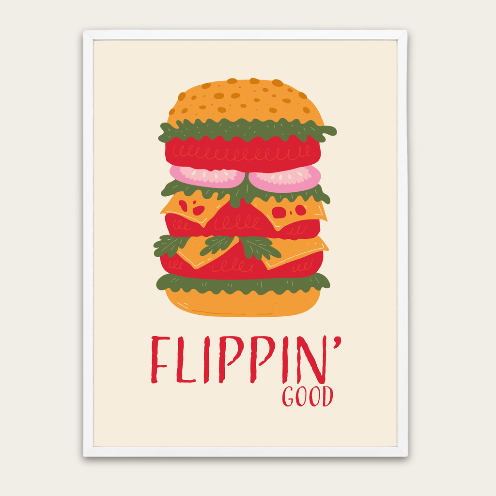 Burger Illustration Poster — Framed Wall Art for Kitchen & Dining