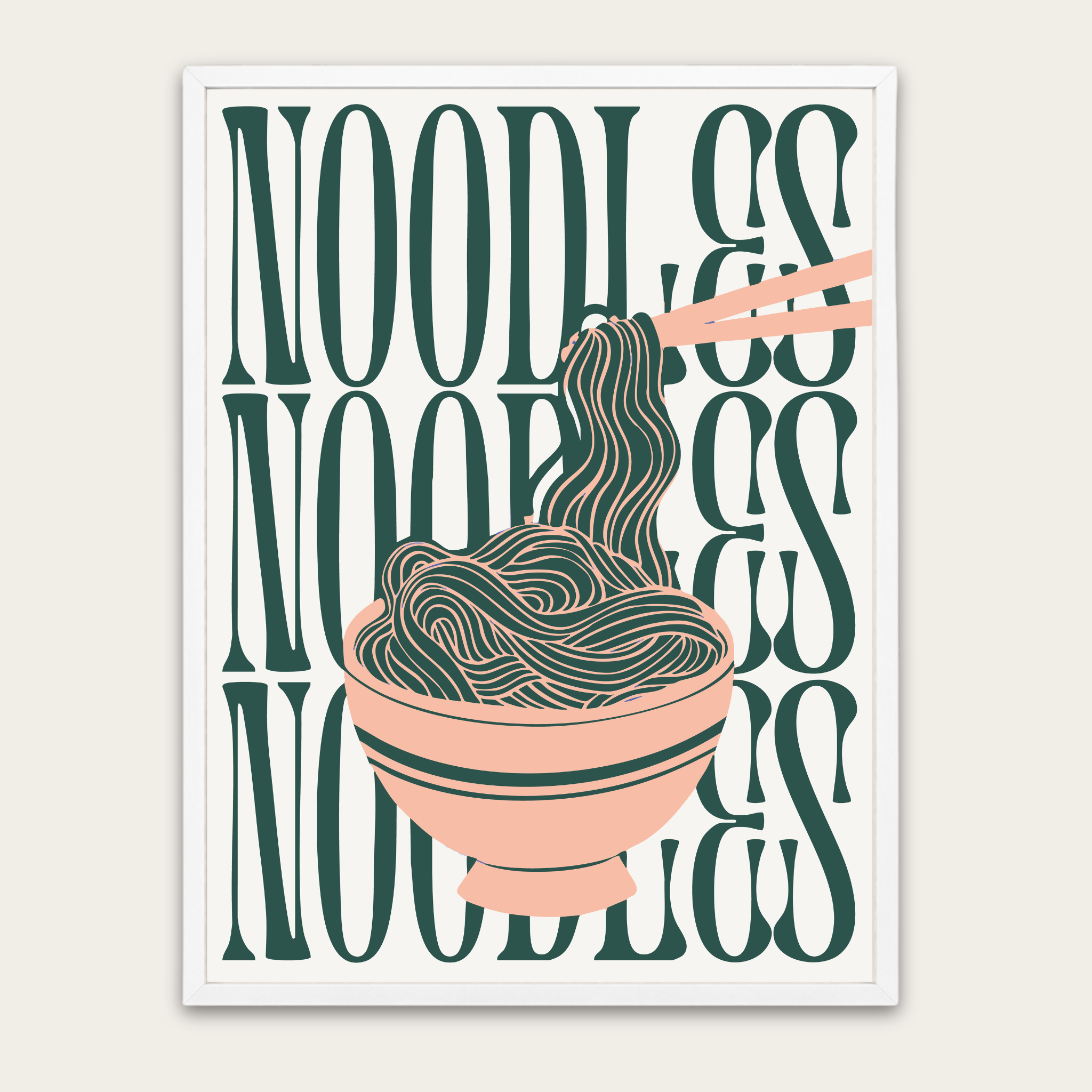 Noodles Poster with Wooden Frame – Retro Ramen Kitchen Wall Art