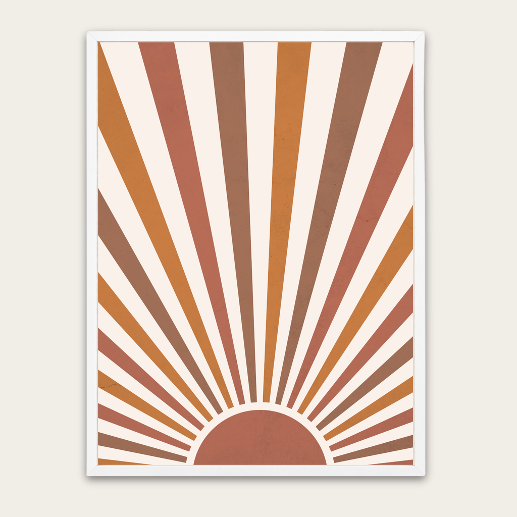 Retro Sunburst Poster — Framed Wooden Wall Art (Mid-Century Boho Decor)