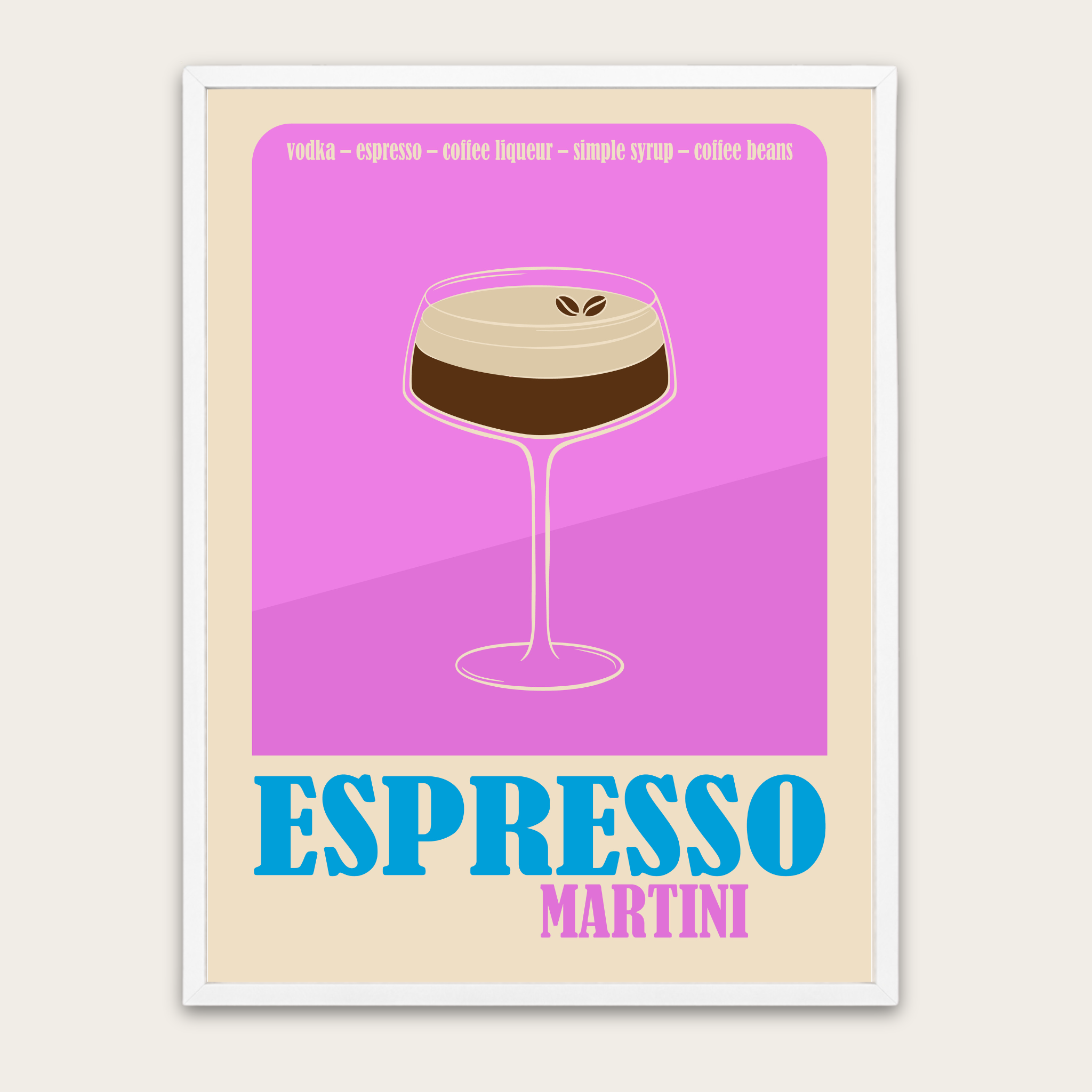 Espresso Martini Poster — Retro Cocktail Print with Wooden Frame
