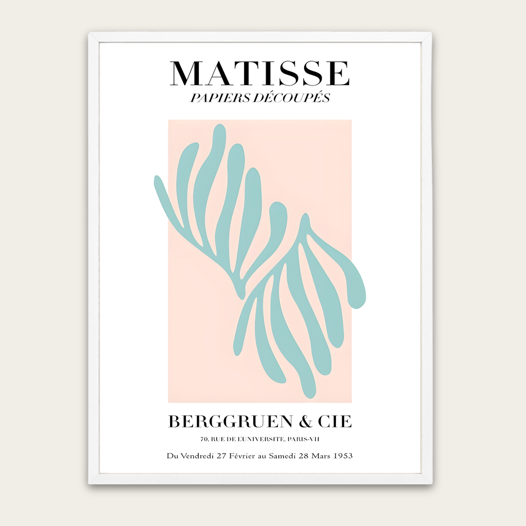 Ingelijste kunstposter geïnspireerd op Matisse — Abstracte print van een blauw blad