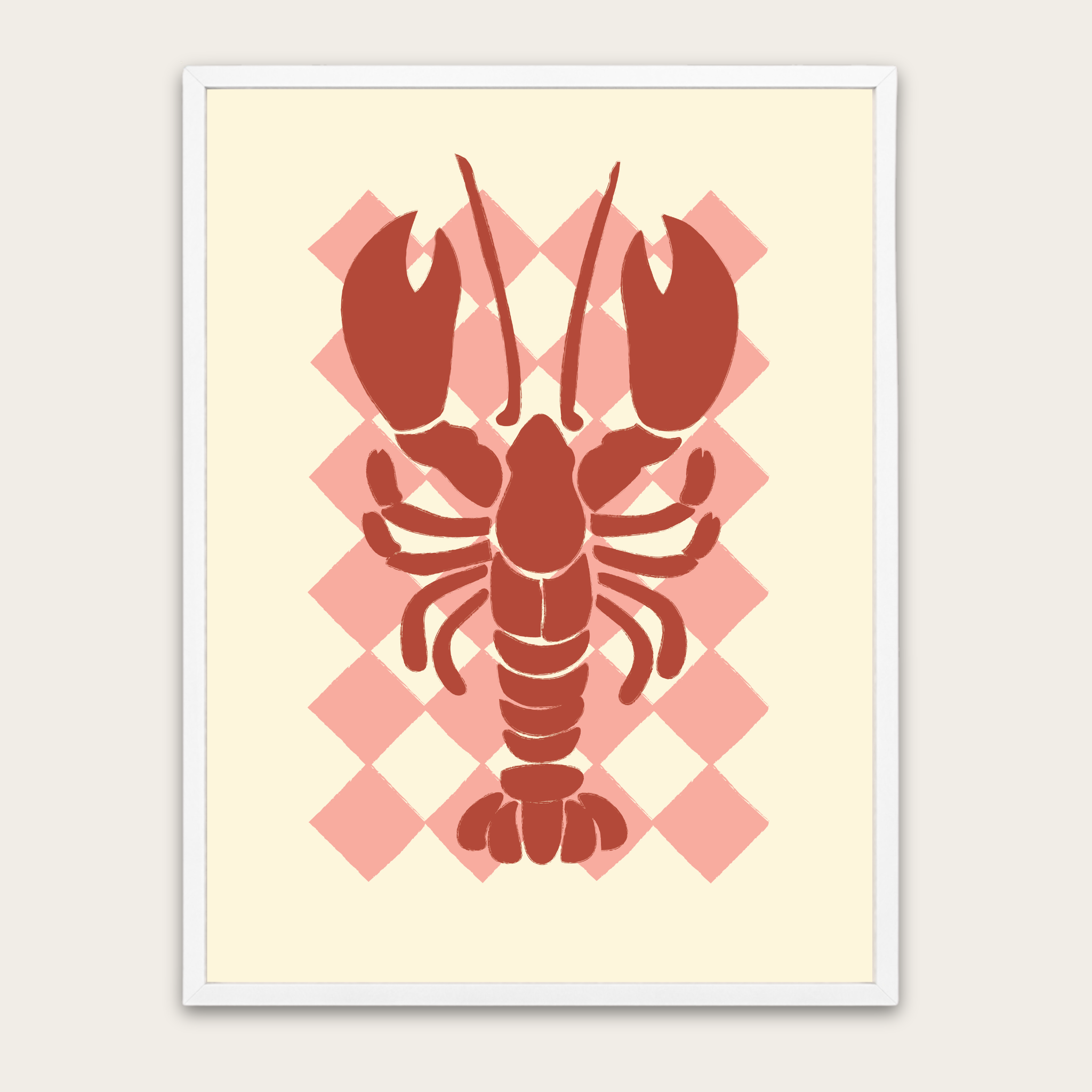 Lobster Art Poster with Wooden Frame — Coastal Kitchen Wall Decor