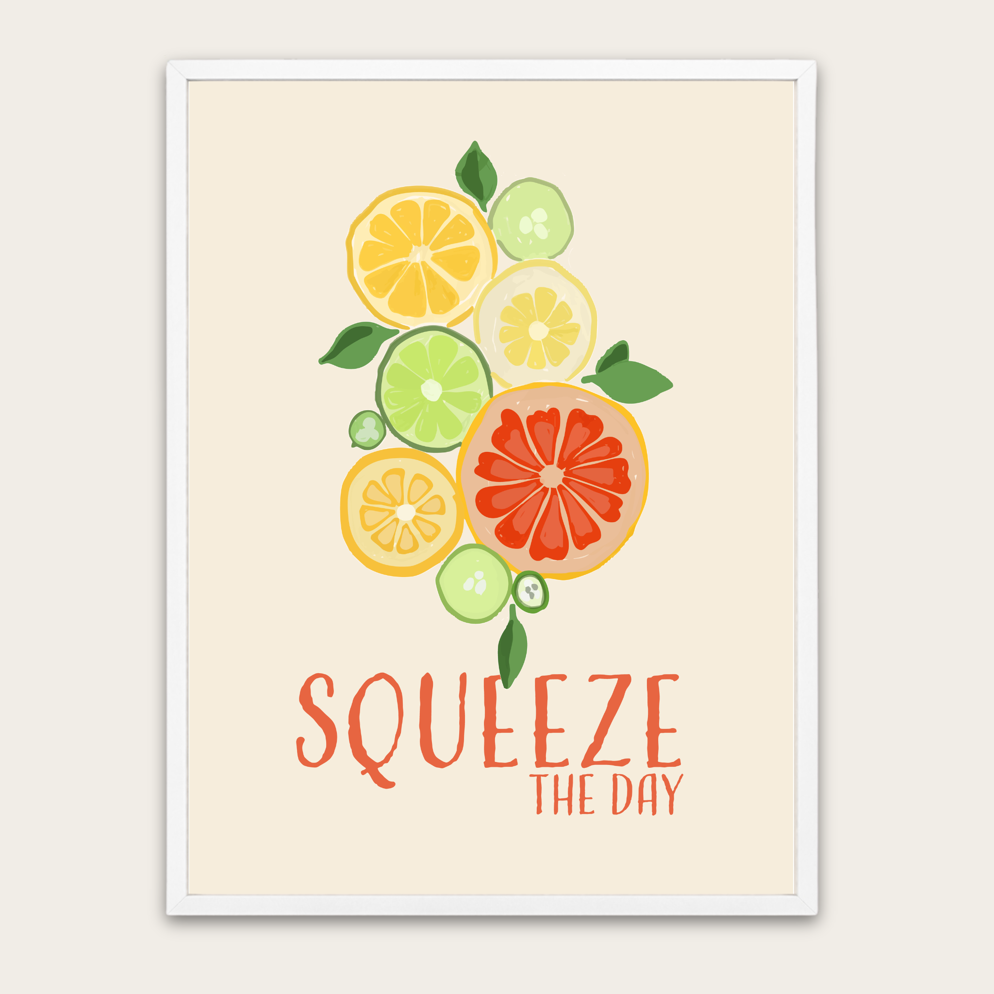 Squeeze the Day Citrus Wall Poster with Wooden Frame