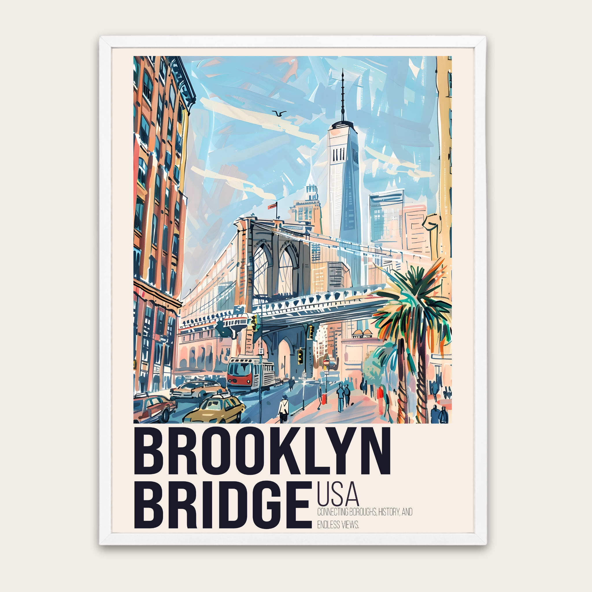 Vintage reisposter van de Brooklyn Bridge — Ingelijste wanddecoratie