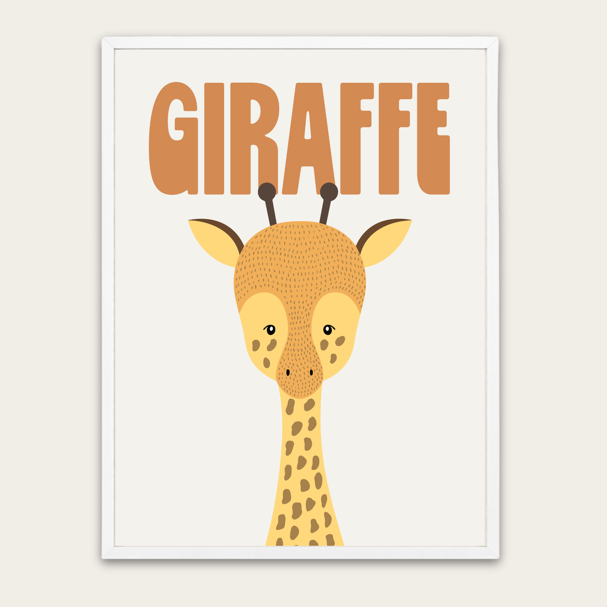 Giraffe babykamerposter met houten frame — Leuke muurdecoratie met safari-dieren