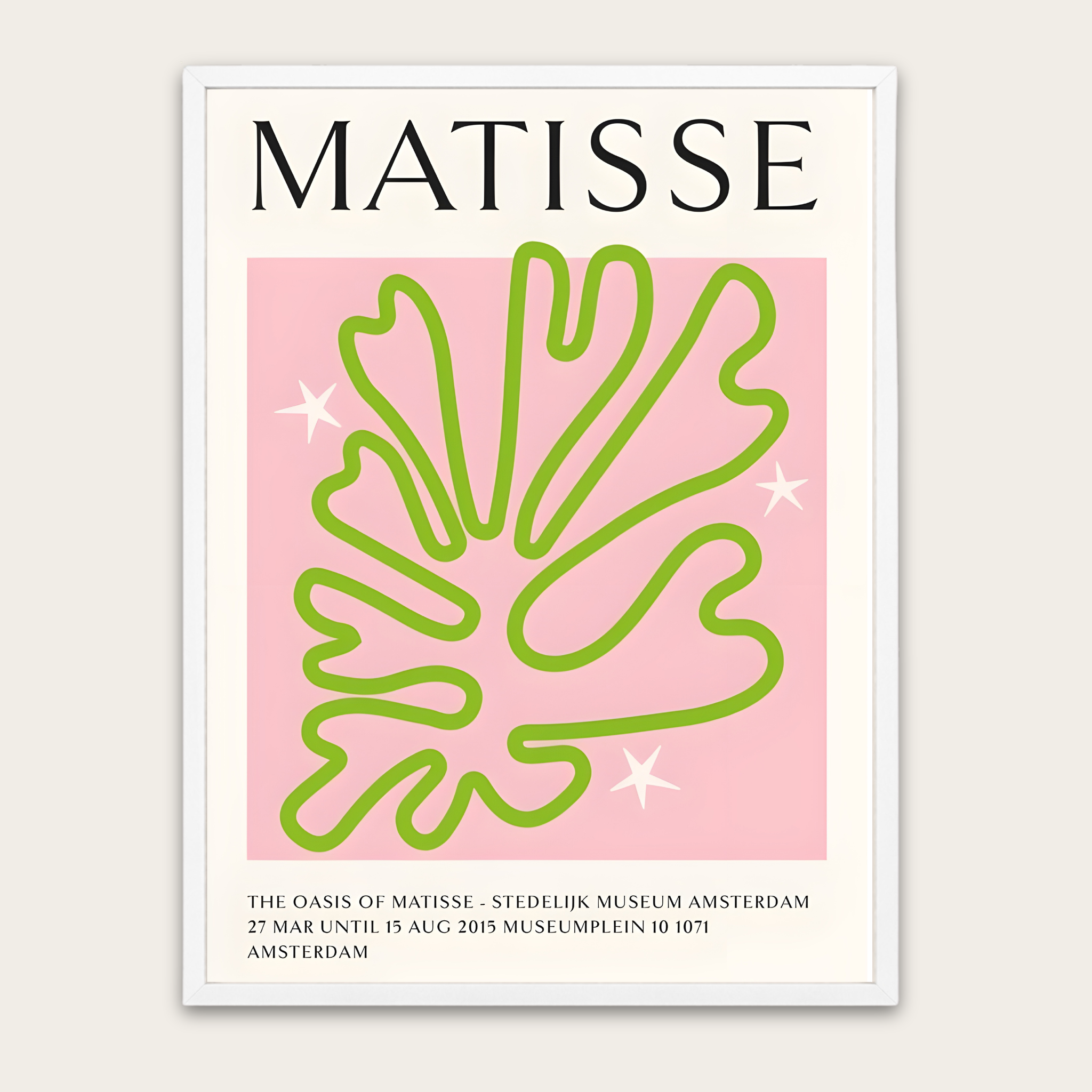 Matisse Blad Poster (ingelijst) — Roze &amp; Lime Moderne Kunstprint met Houten Lijst