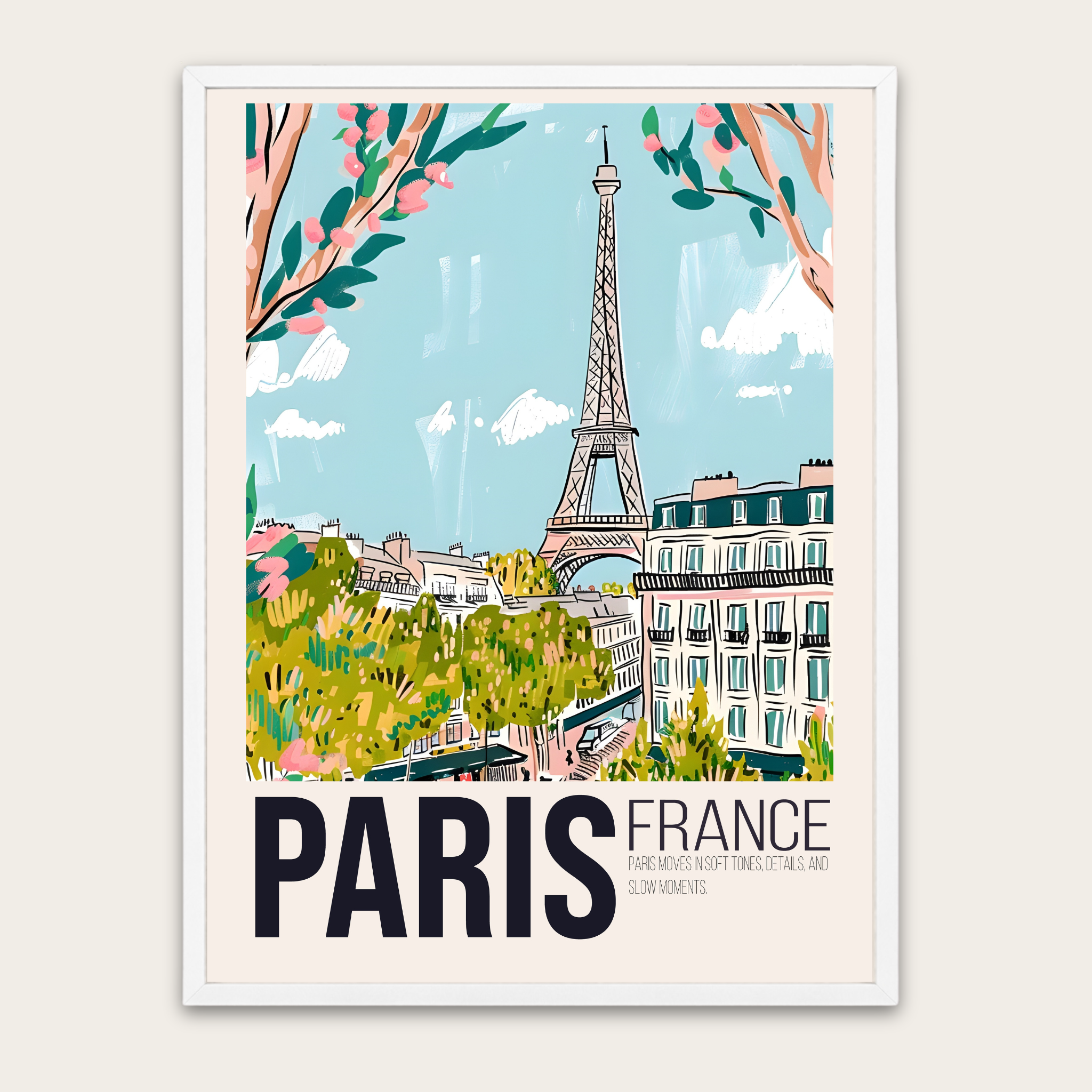 Vintage reisposter van de Eiffeltoren in Parijs met houten lijst — Ingelijste wanddecoratie